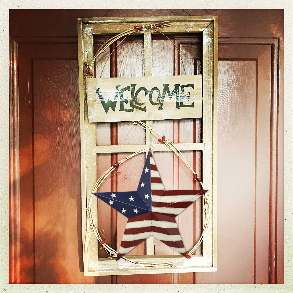 22in Patriotic Metal Barn Star Decor - USA Flag Wall Hanging for Door & Porch | July 4th & Memorial Day
