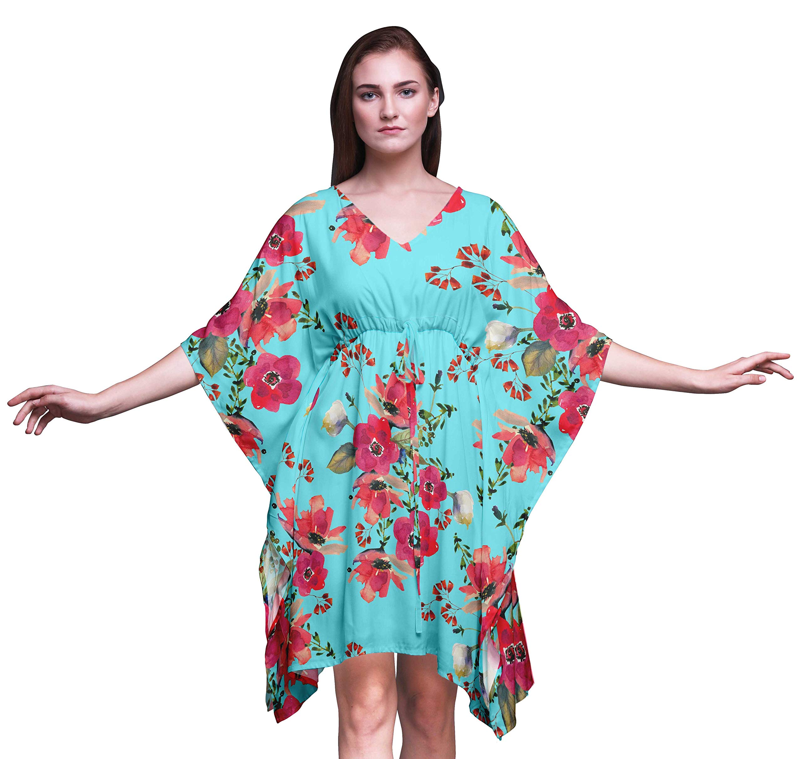 Bimba Women's Short Caftan Midi Dress - Beach Cover Up, Swimwear Cover Up, Summer Kaftan Dress for Pool, Vacation & Boho Outfits
