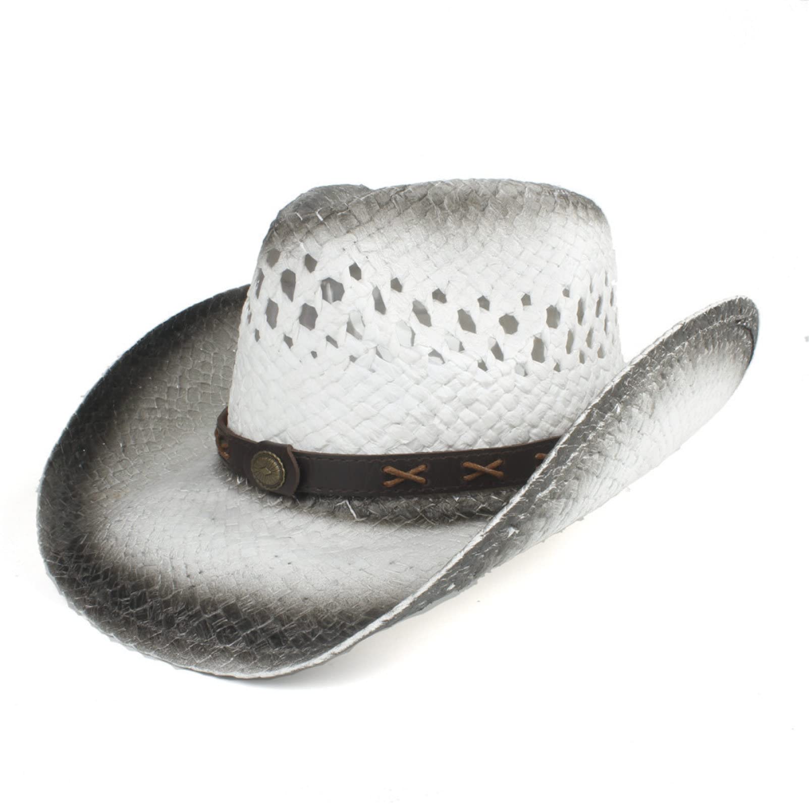 Stylish Black & White Cowboy Hat for Men & Women - Breathable Straw Summer Cowboy Hat with Wide Brim - Western Cowgirl Hat for Beach, Outdoor, and Country Music Festivals