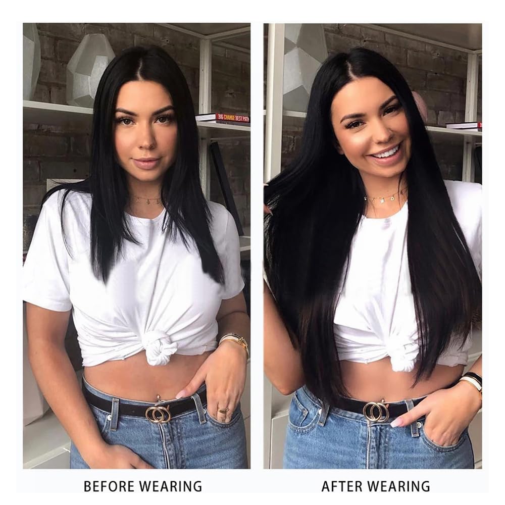 Fapiwen 6pcs Straight Black Hair Extensions for Women - Clip-in Synthetic Hair Weft for Volume & Length - Perfect for Parties, Weddings & Daily Styling
