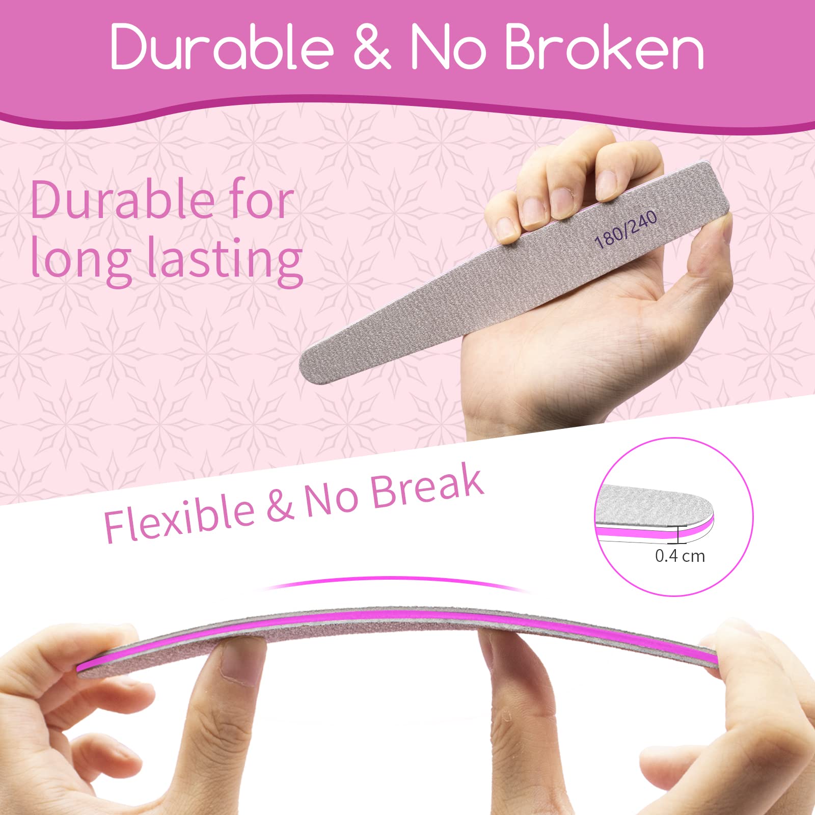 50 Pcs Nail File Set - 180/240 Grit Emery Boards for Natural Nail Shaping & Manicure - Professional Nail Care Tools for Home, Salon & Travel Use