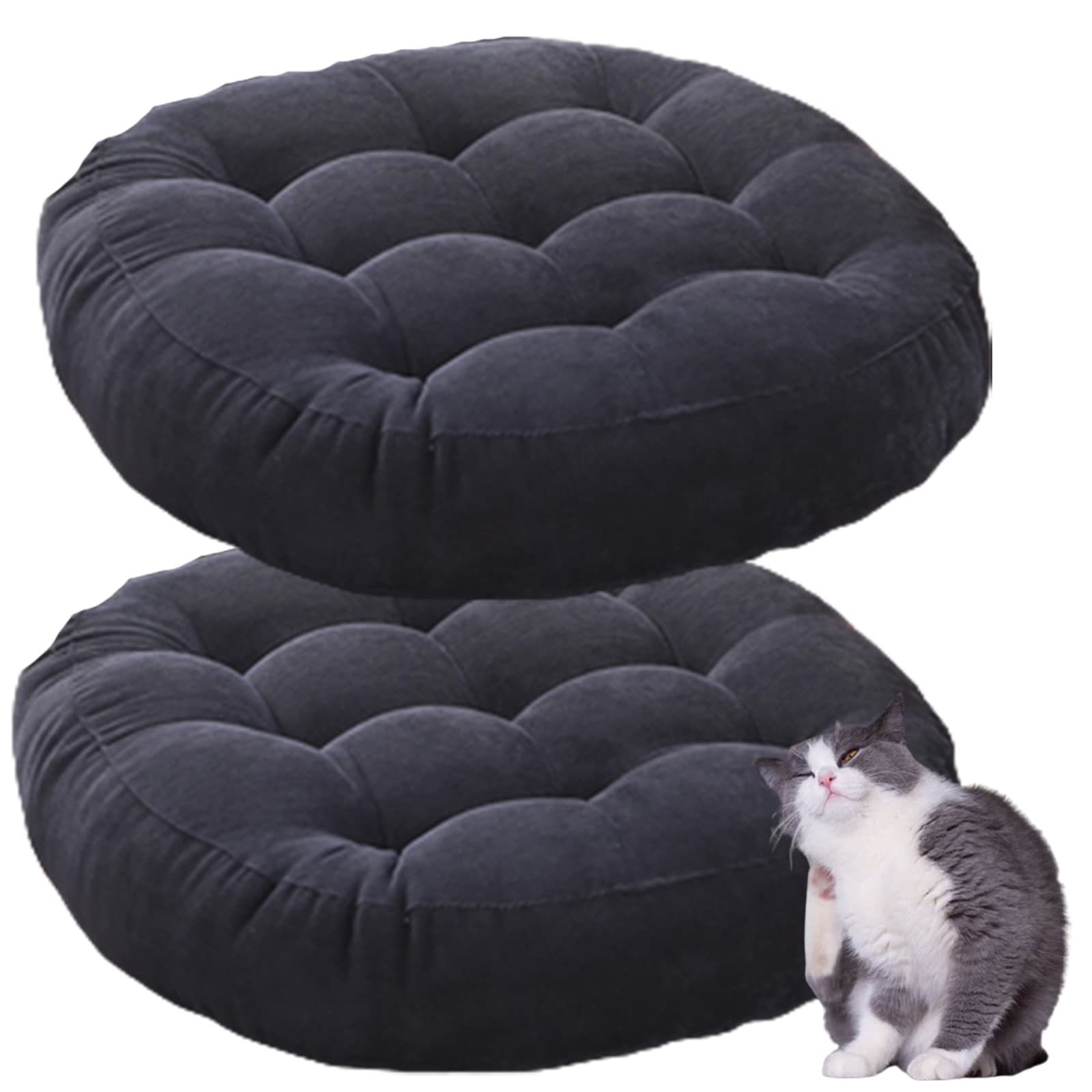 Round Chair Cushions Set of 2 - 21 Inch Indoor Outdoor Floor Pillows for Patio Furniture, Yoga Meditation, Sofa & Balcony Seating - Waterproof Gray Cushion for Comfortable Relaxation in Living Room, Garden or Deck