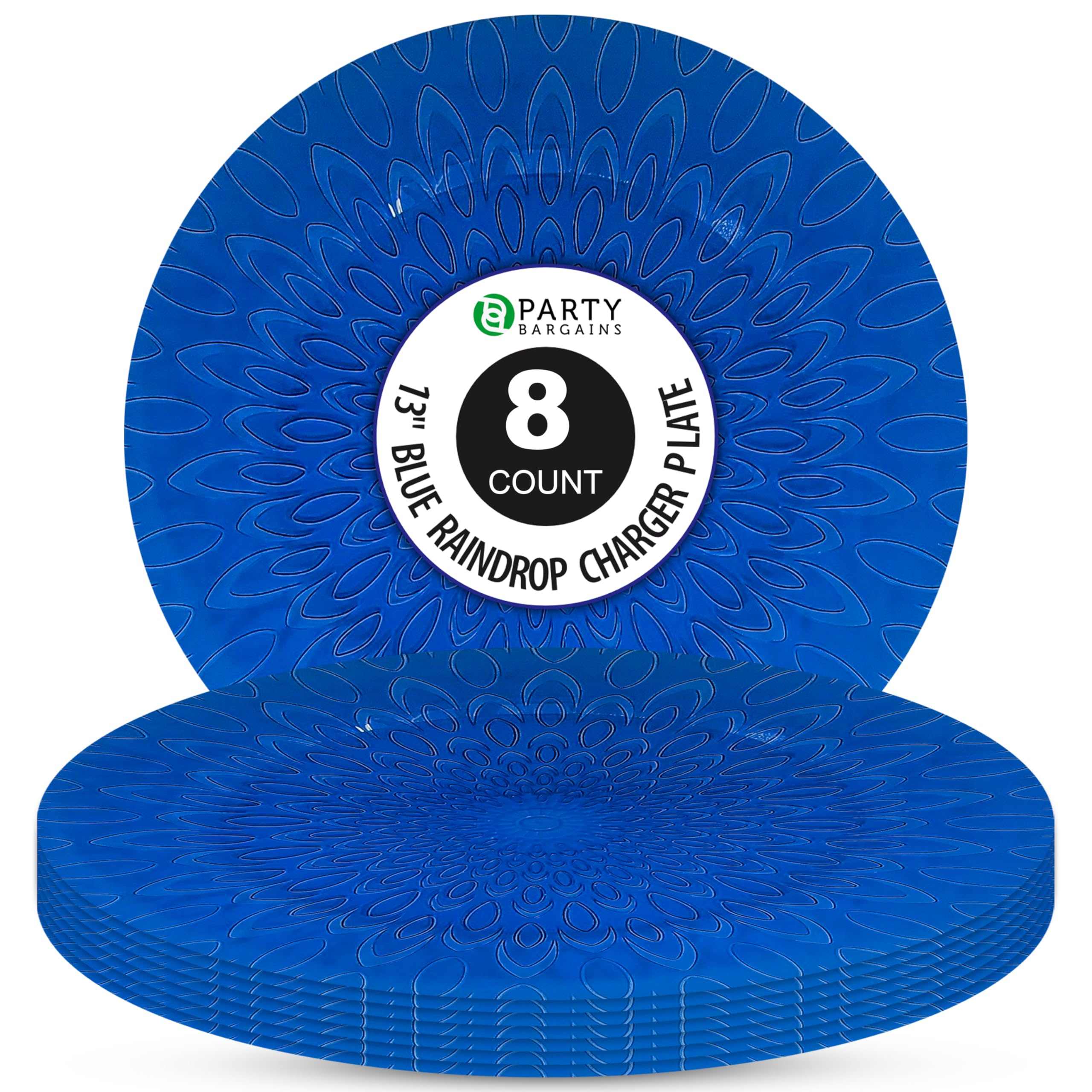 13 Inch Plastic Charger Plates - 8 Pack Raindrop Transparent Blue for Elegant Dinner Parties, Weddings & Events | Dishwasher Safe Decorative Serving Plates