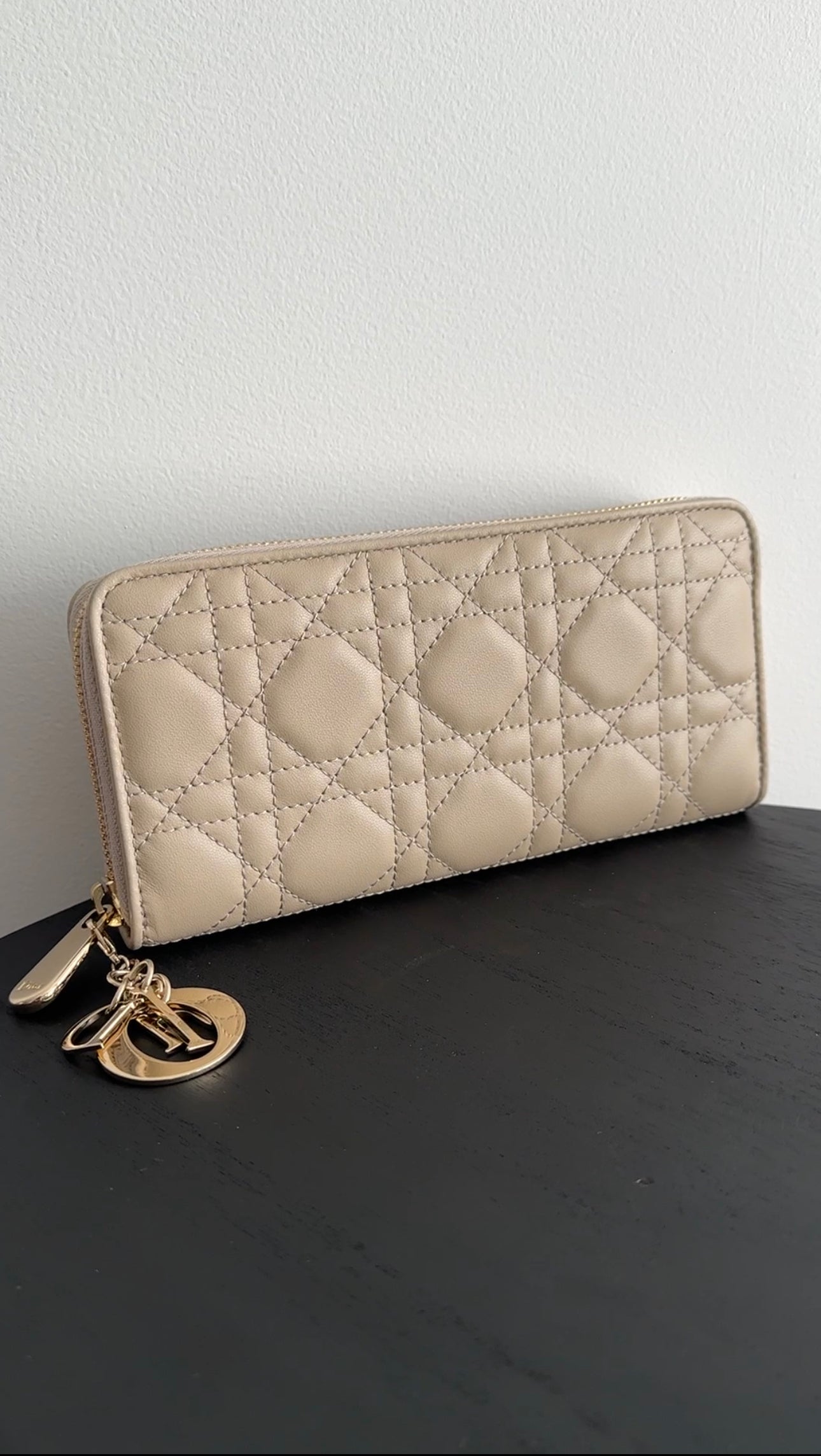 Christian Dior Lady Dior Light Beige Cannage Lambskin Voyageur Wallet - Luxury Designer Wristlet for Women | Perfect for Travel, Parties & Everyday Use
