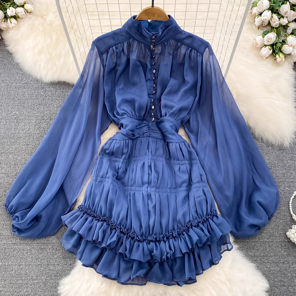 Long Sleeve Mesh Short Dress - A-Line Ruffled Party Dress for Women | Perfect for Cocktail Parties, Date Nights & Special Occasions