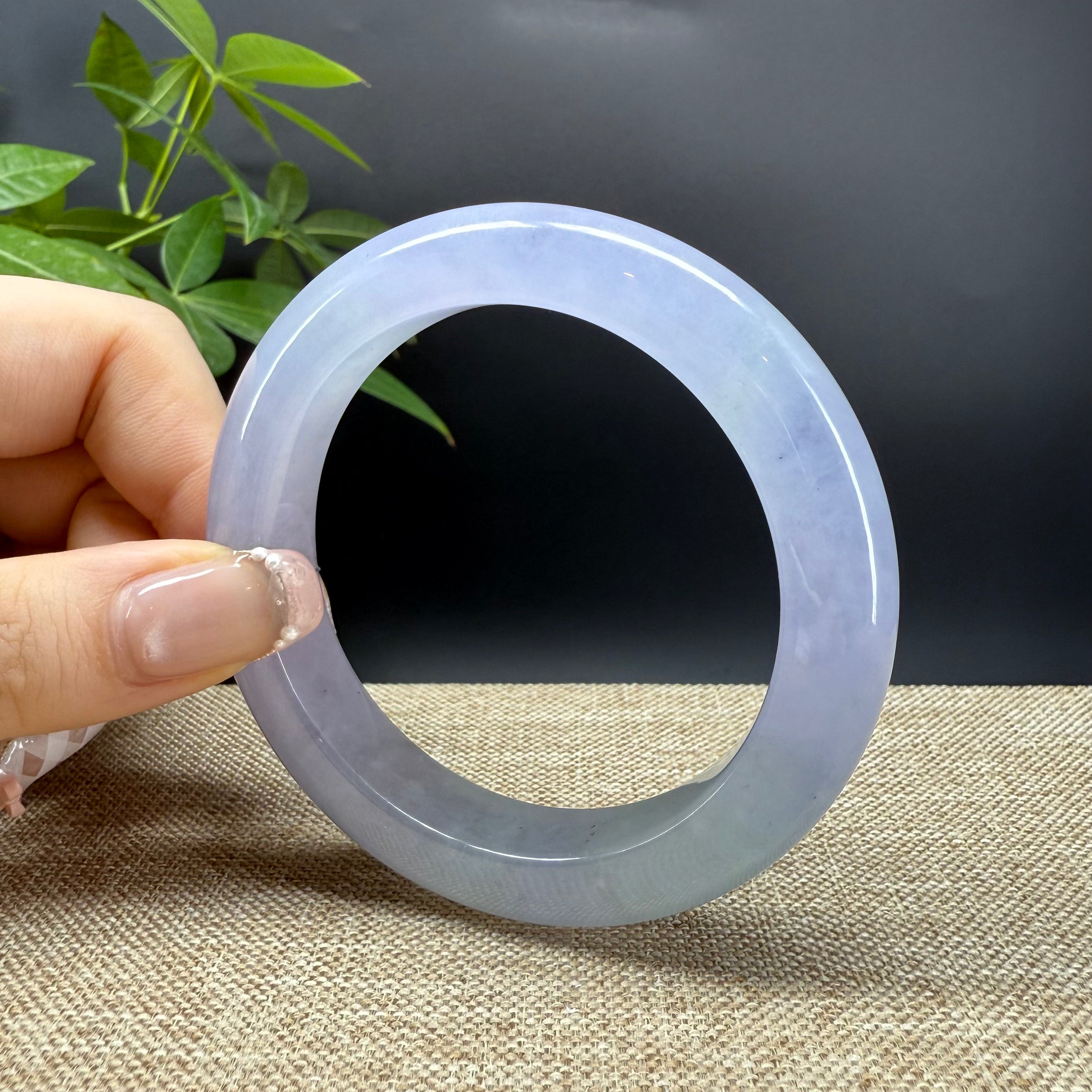 Authentic Burmese Icy Lavender Green Jadeite Bangle Bracelet - 57.4mm Handmade Jewelry for Women | Perfect for Weddings, Gifts & Spiritual Healing