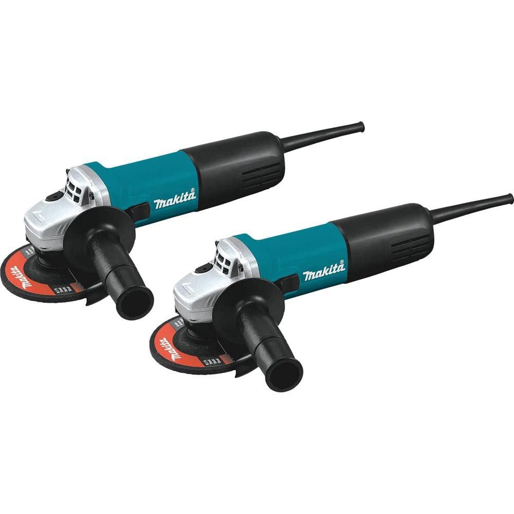 Makita 9557NB2 4-1/2 Inch Angle Grinder with AC/DC Switch - 2 Pack - Heavy Duty Metal Cutting, Grinding & Polishing Tool for Construction, Welding & DIY Projects