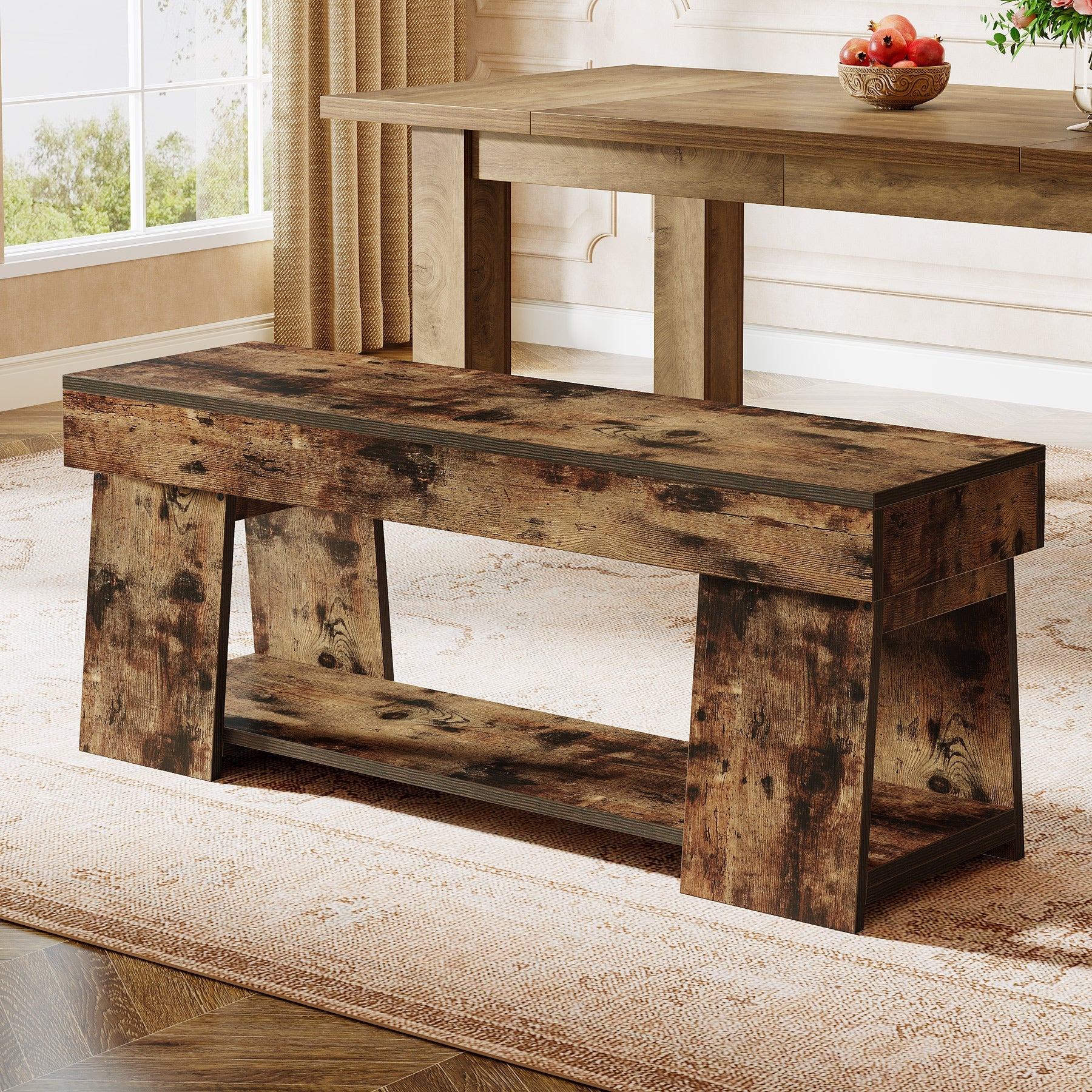 41-Inch Dining Bench with Storage Shelf - Long Kitchen Bench for Dining Room, Breakfast Nook & Entryway - Space-Saving Storage Solution