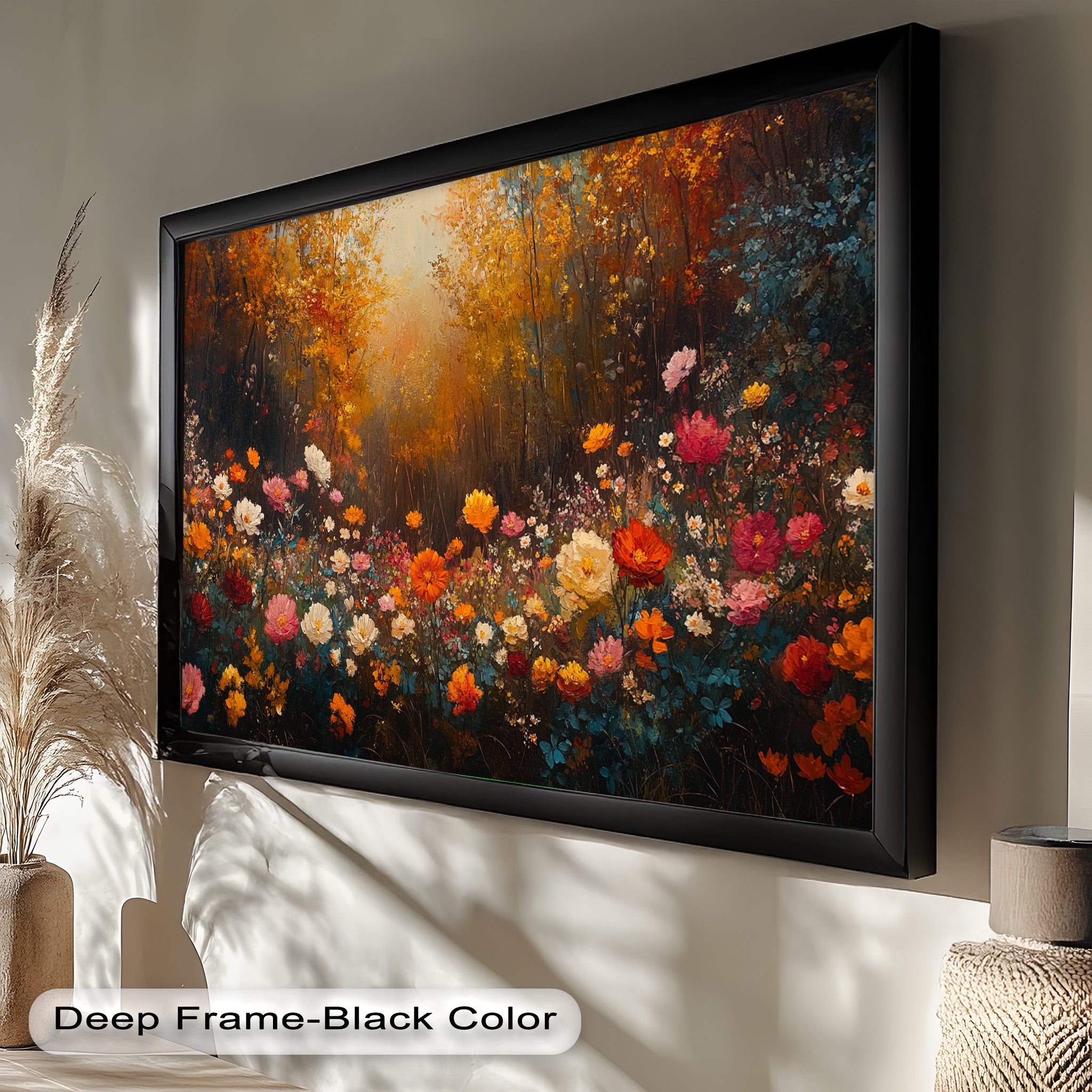 Autumn Floral Meadow Oil Painting - Vibrant Nature Landscape Artwork for Home Decor, Office Wall Art & Gift Ideas
