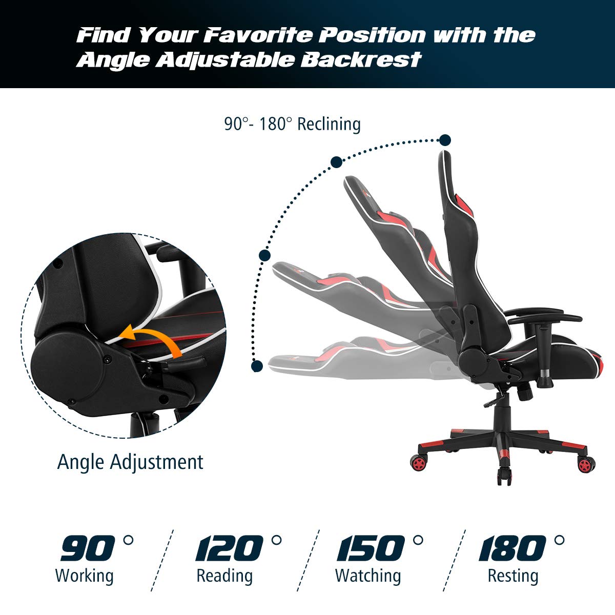 Premium Goplus Ergonomic Gaming Chair - High Back PU Leather Office Chair with Massage, Adjustable Arms & Headrest, Reclining & Swivel for PC, Racing & Executive Use - Perfect for Home Office, Gaming Setup & Workstations