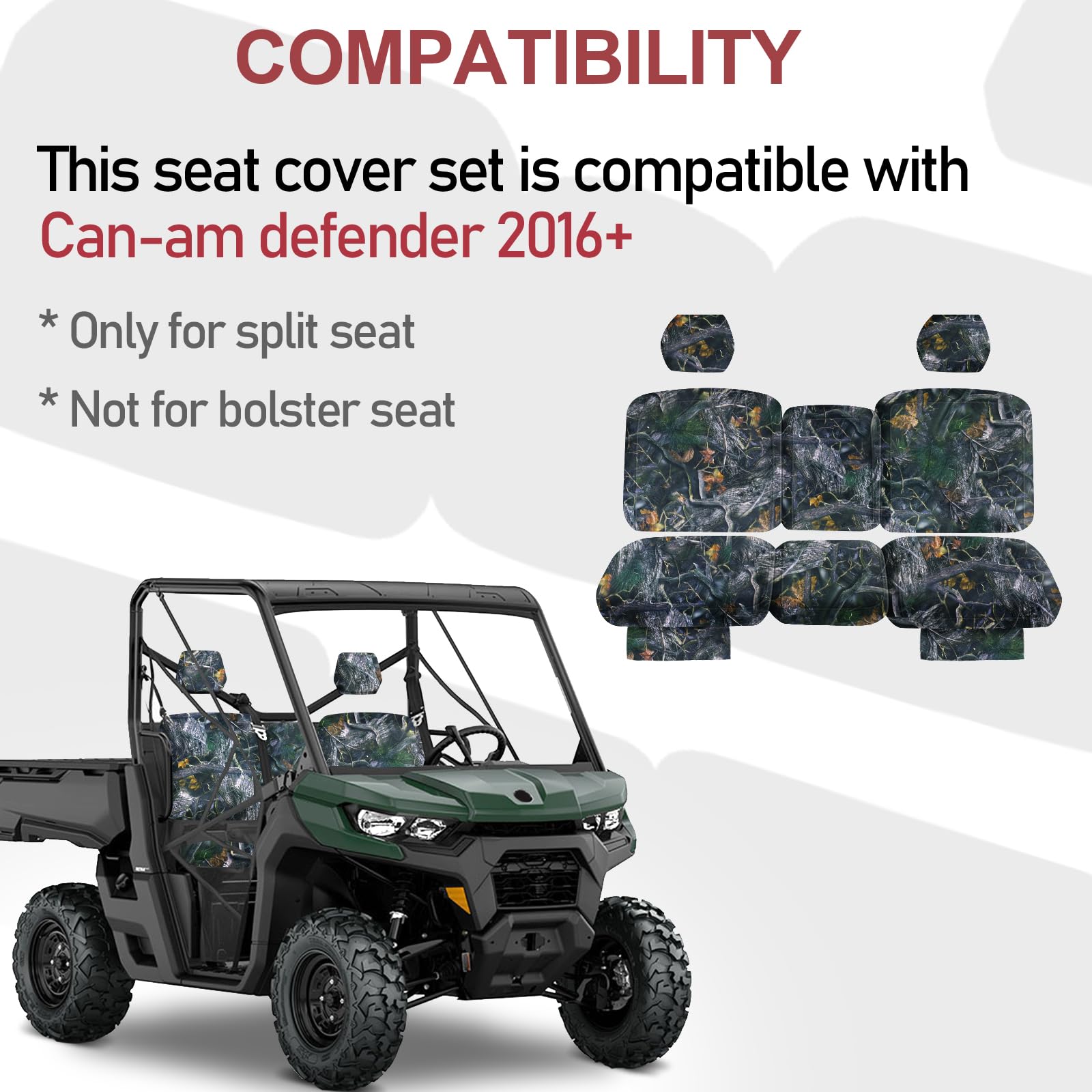 StarknightMT Camo Waterproof Dustproof UTV Seat Cover for Can Am Defender DPS MAX 6X6 PRO (2016-2025) | Split Bench Design | Durable Defender Accessories | Perfect for Off-Roading, Hunting & Outdoor Adventures
