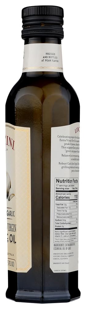 Lucini Italia Robust Garlic Extra Virgin Olive Oil - Case of 6 Bottles (8.5 Fl oz Each) - Premium Cooking Oil for Pasta, Salads & Mediterranean Dishes