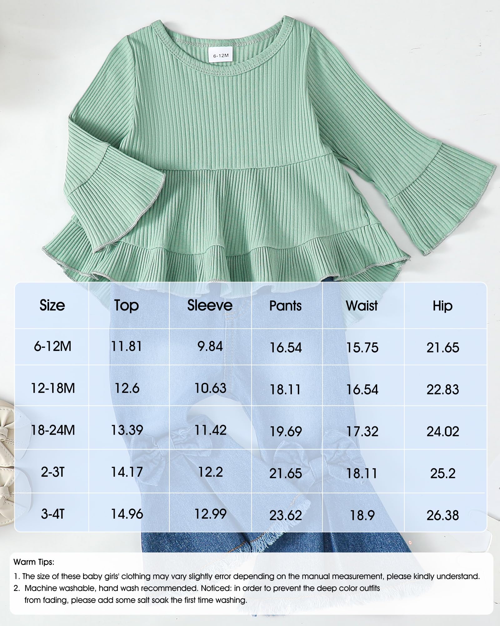 Cute Toddler Baby Girls Outfit - Long Sleeve Shirt & Flare Denim Jeans Set for Fall Winter | Soft & Comfortable Casual Wear for Playdates, Holidays & Family Photos