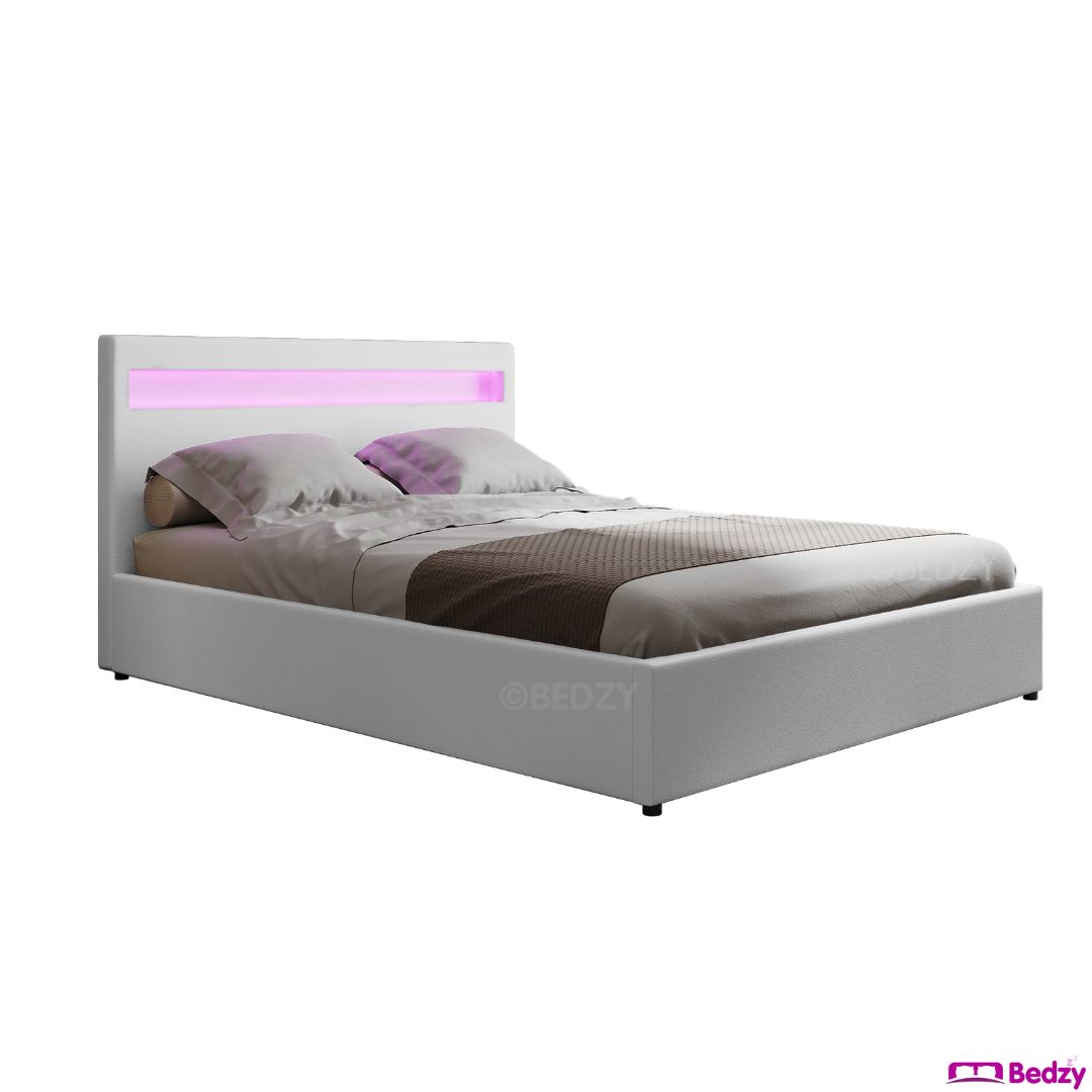 Wanda LED Bed Frame with Normay Series Pillow Top Mattress - Medium Firm Queen Size, White & Gray Double Package | Perfect for Modern Bedrooms, Guest Rooms & Airbnb Rentals