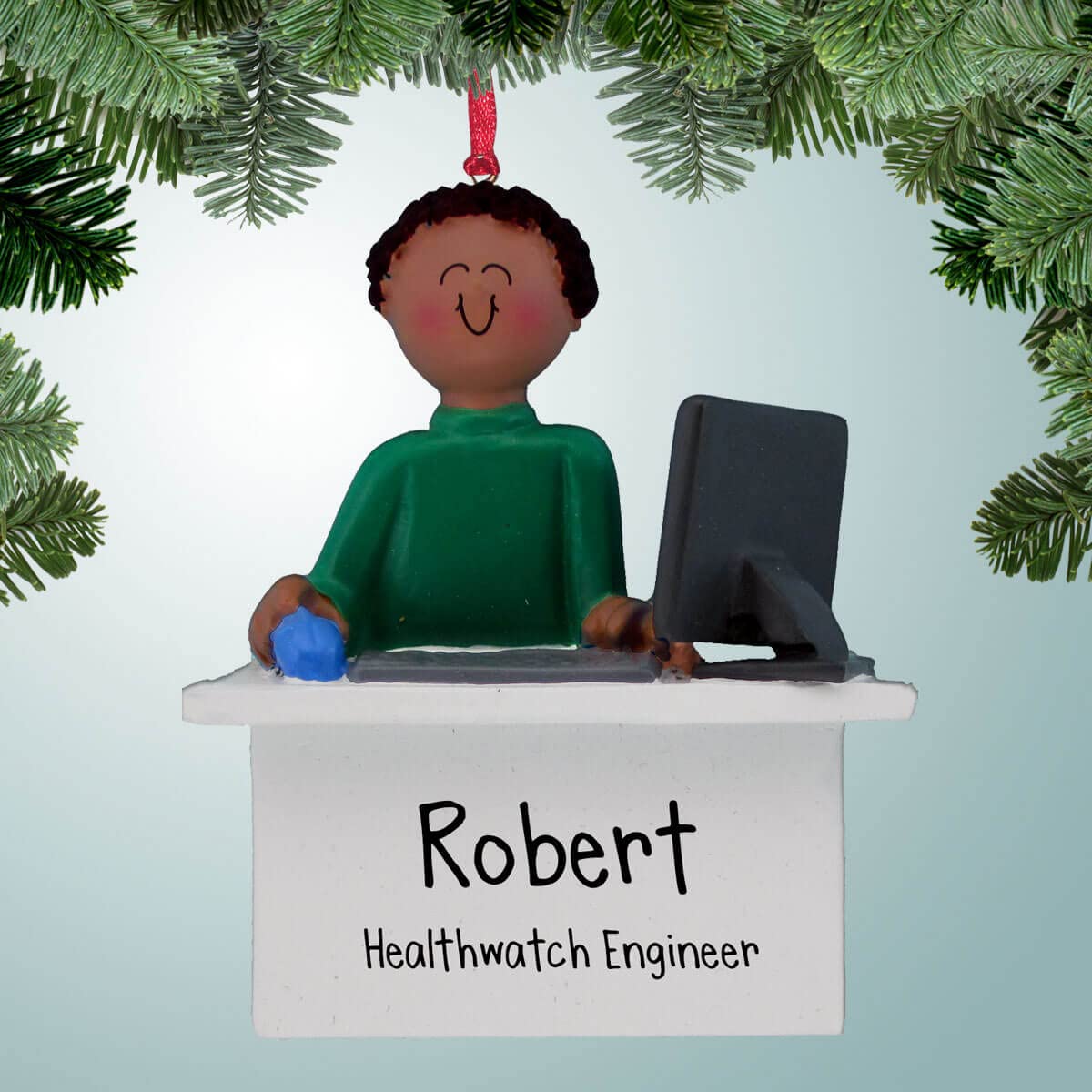 Personalized Dark Skin Male Office Worker Christmas Ornament - Custom Business Desk Decor for Secretary, Manager & Professionals - Perfect for Holiday Gifts & Office Decorations