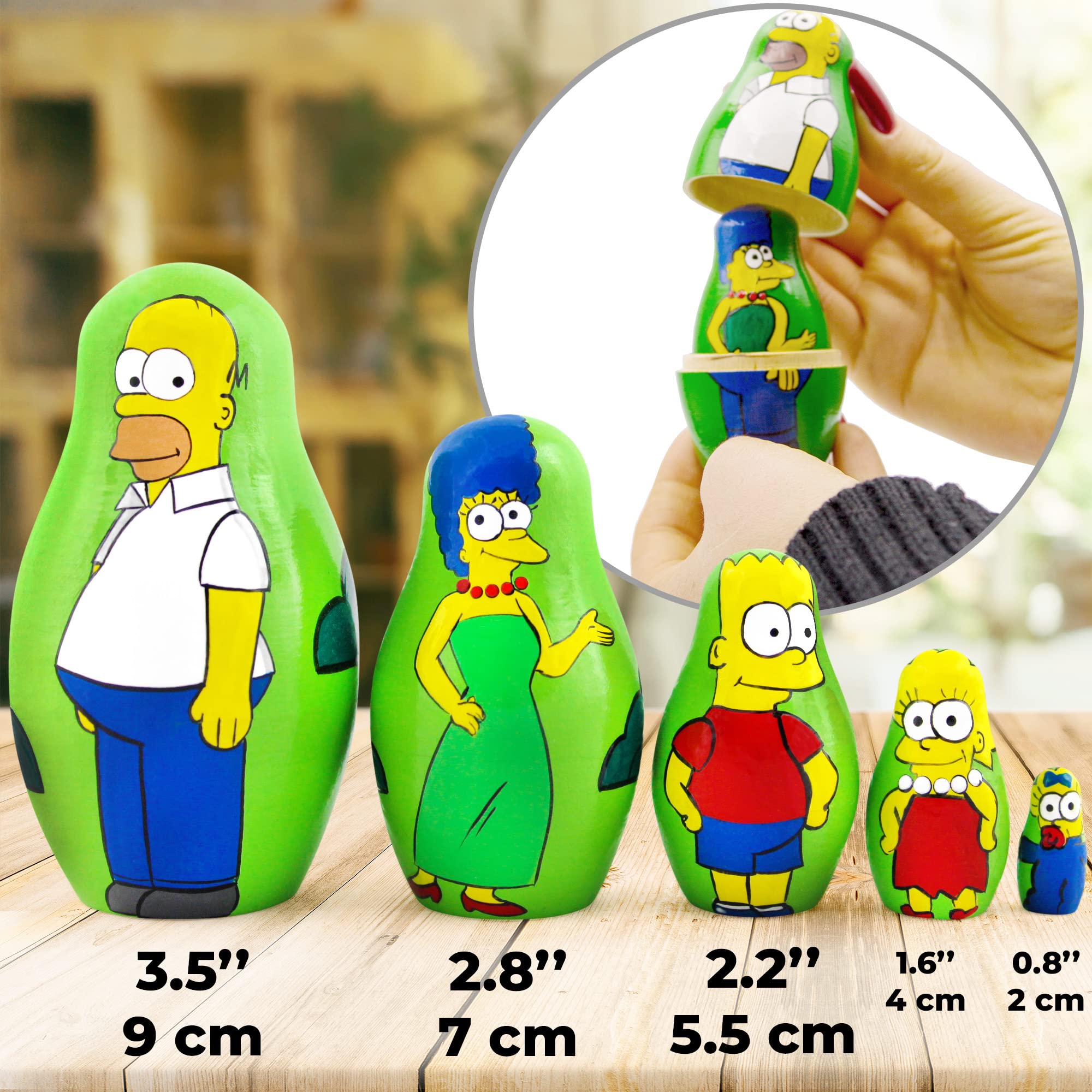 Unique 5-Piece Simpsons Character Matryoshka Nesting Dolls Set - Perfect for Collectors, Home Decor & Gift Giving