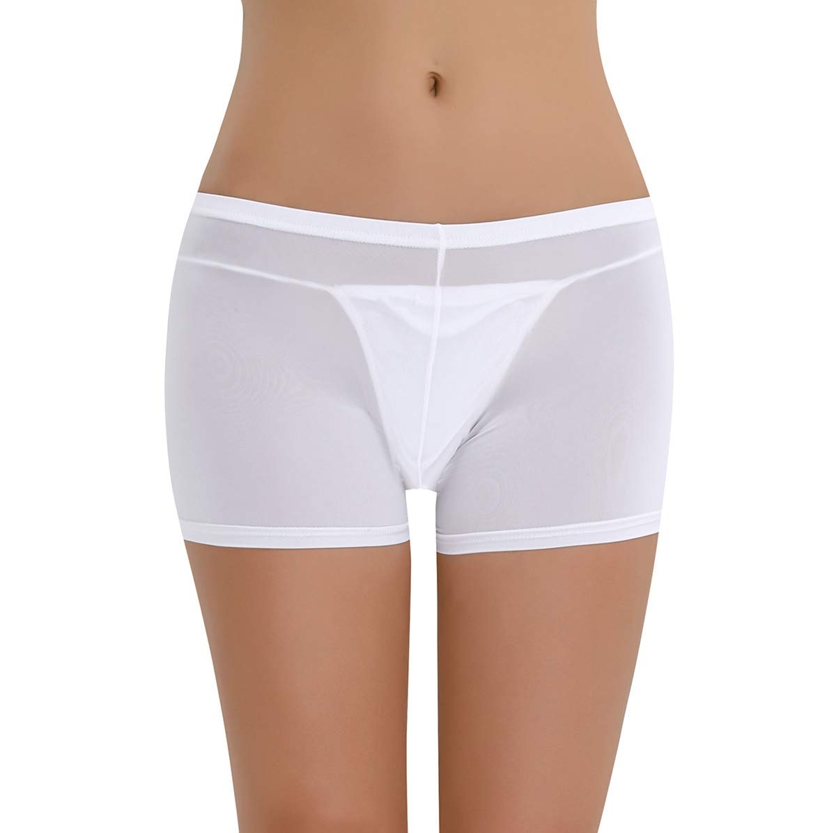 Sexy Sheer Mesh Women's Boy Shorts - Stretchy Lingerie Panties & Underwear for Comfort & Style - Perfect for Sleepwear, Lounge Wear, and Intimate Moments