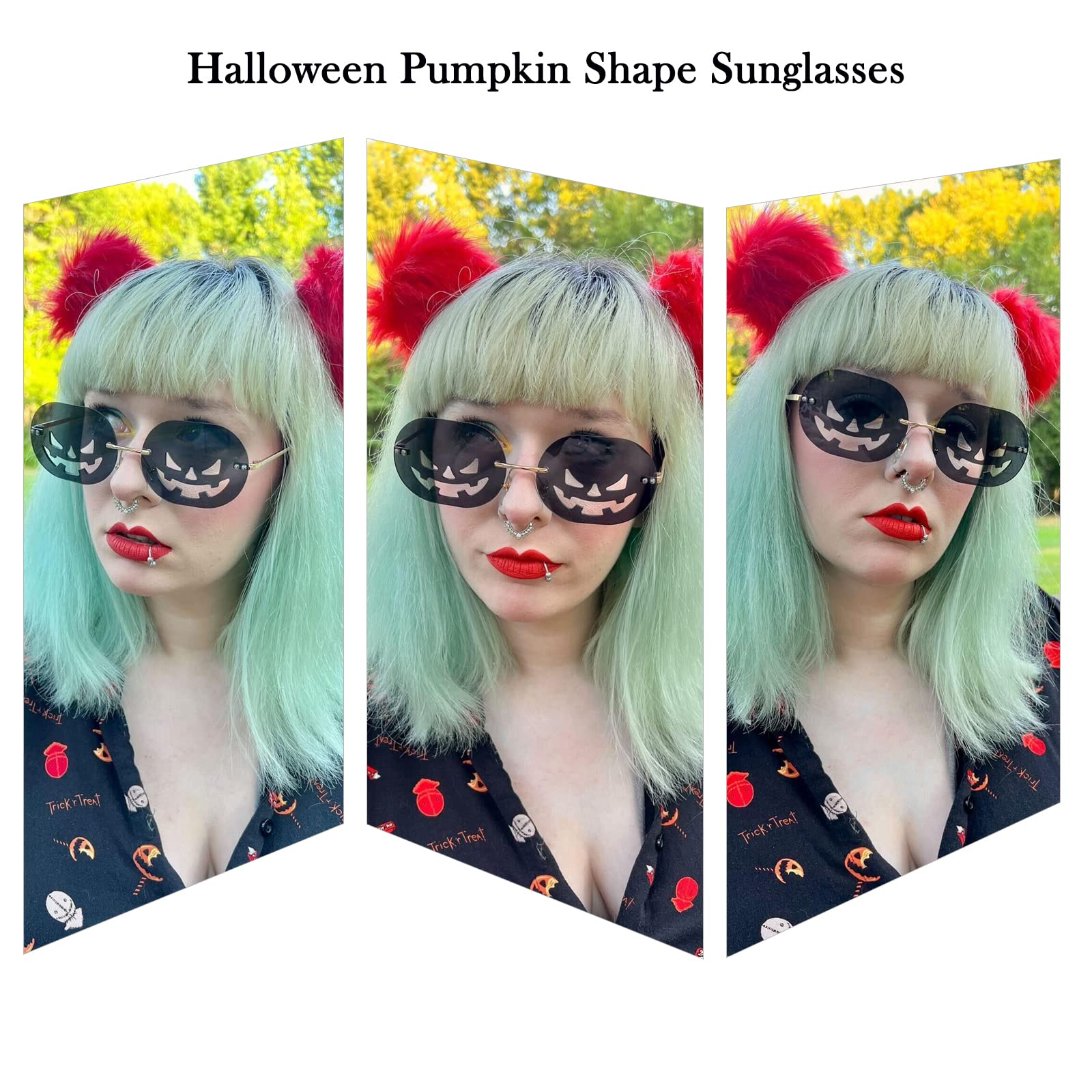 Funny Oval Halloween Sunglasses for Women & Men - Rimless Pumpkin-Shaped Party Eyewear - Perfect for Costumes, Festivals & Outdoor Events