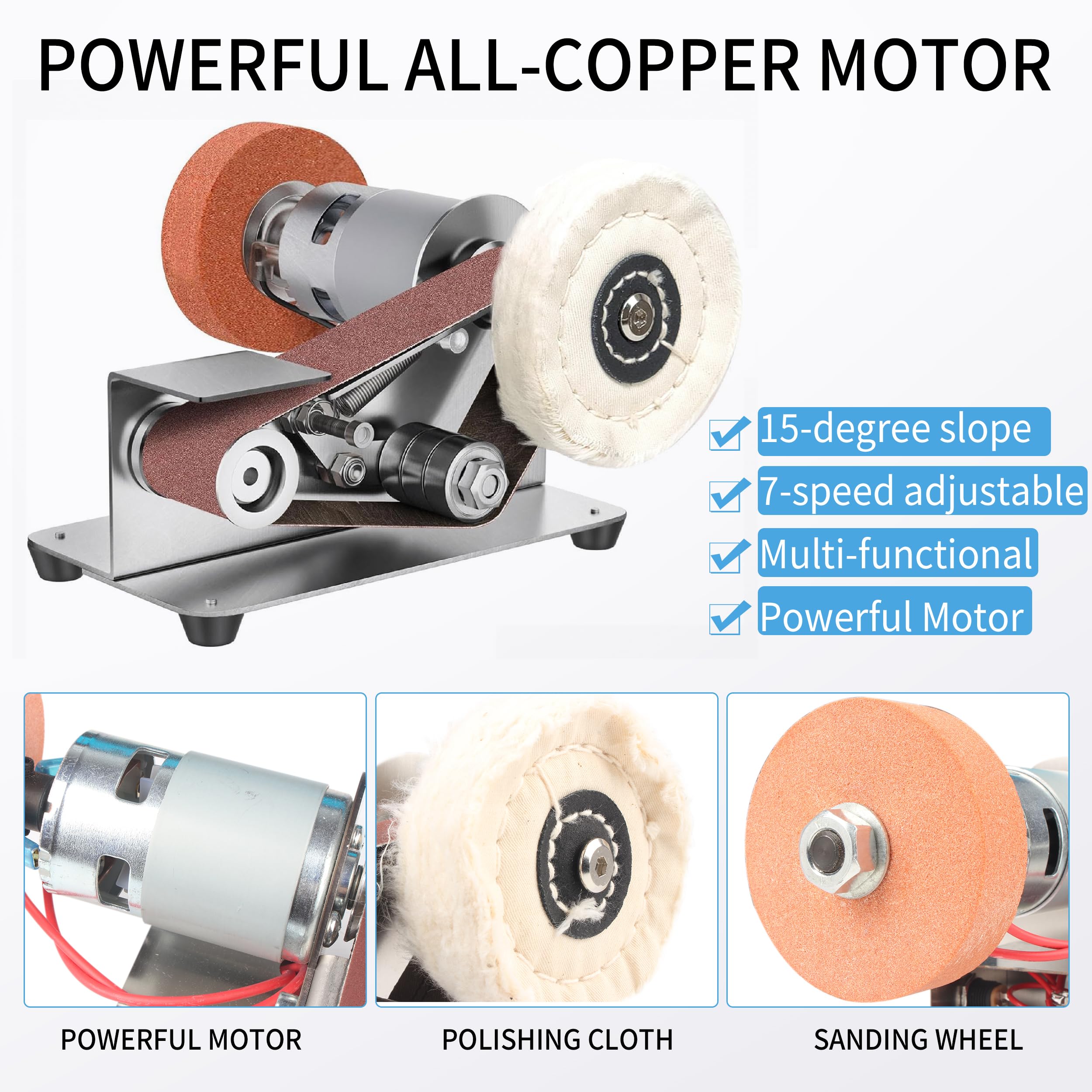 Multifunctional Mini Belt Sander & Electric Knife Sharpener - 15° Belt Grinder with 7 Adjustable Speeds for Polishing & Sharpening Kitchen Knives, Wood, Plastic & Crafts | Perfect for DIY Projects, Woodworking & Home Kitchen Use