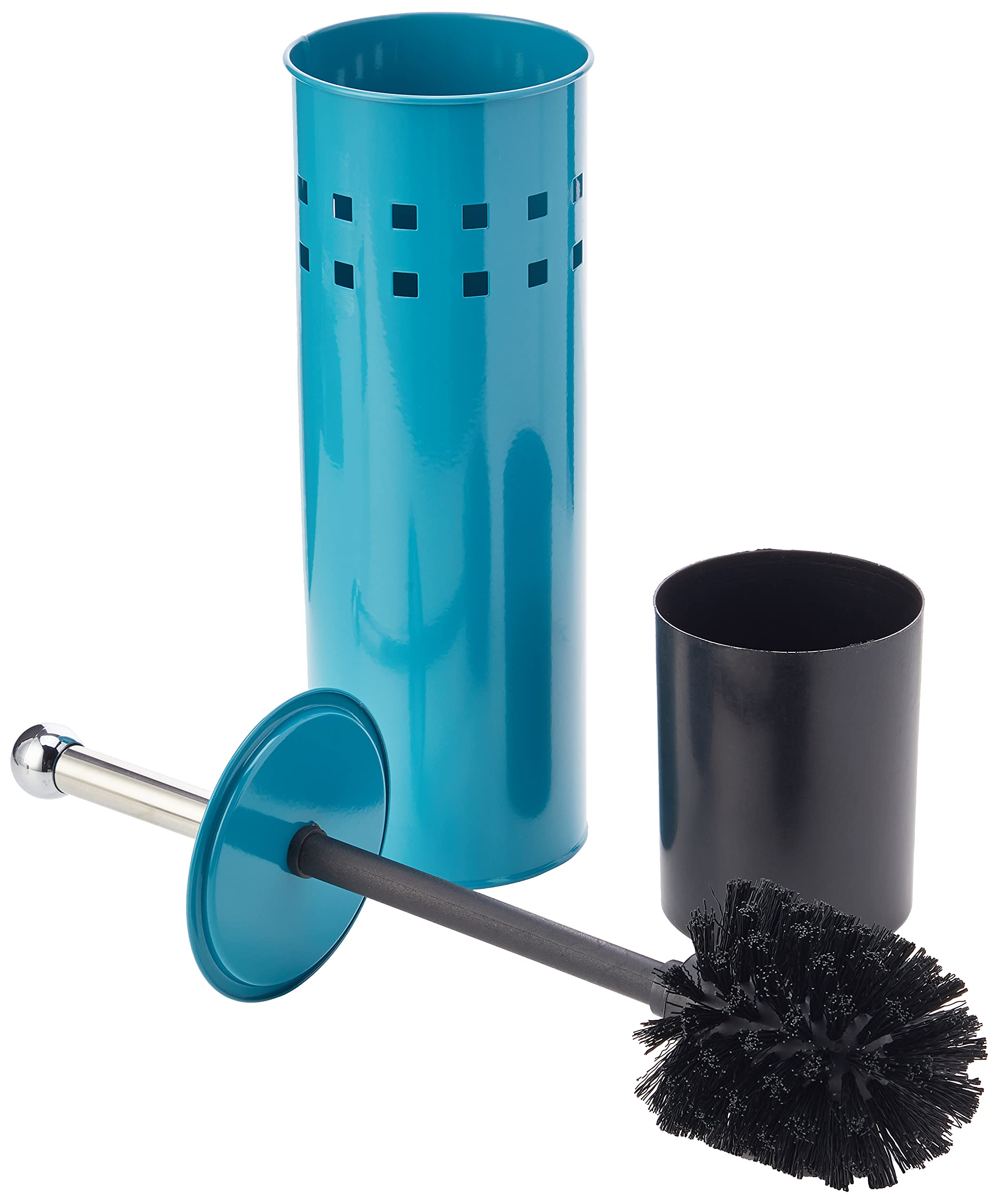 Modern Toilet Brush Holder Set - Free Standing Bathroom Organizer with Satin Stainless Steel & Turquoise Finish - 38 x 10 x 10 Inch - Elegant Design for Home, Hotel, and Office Restrooms - Perfect for Small Spaces & Modern Bathroom Decor