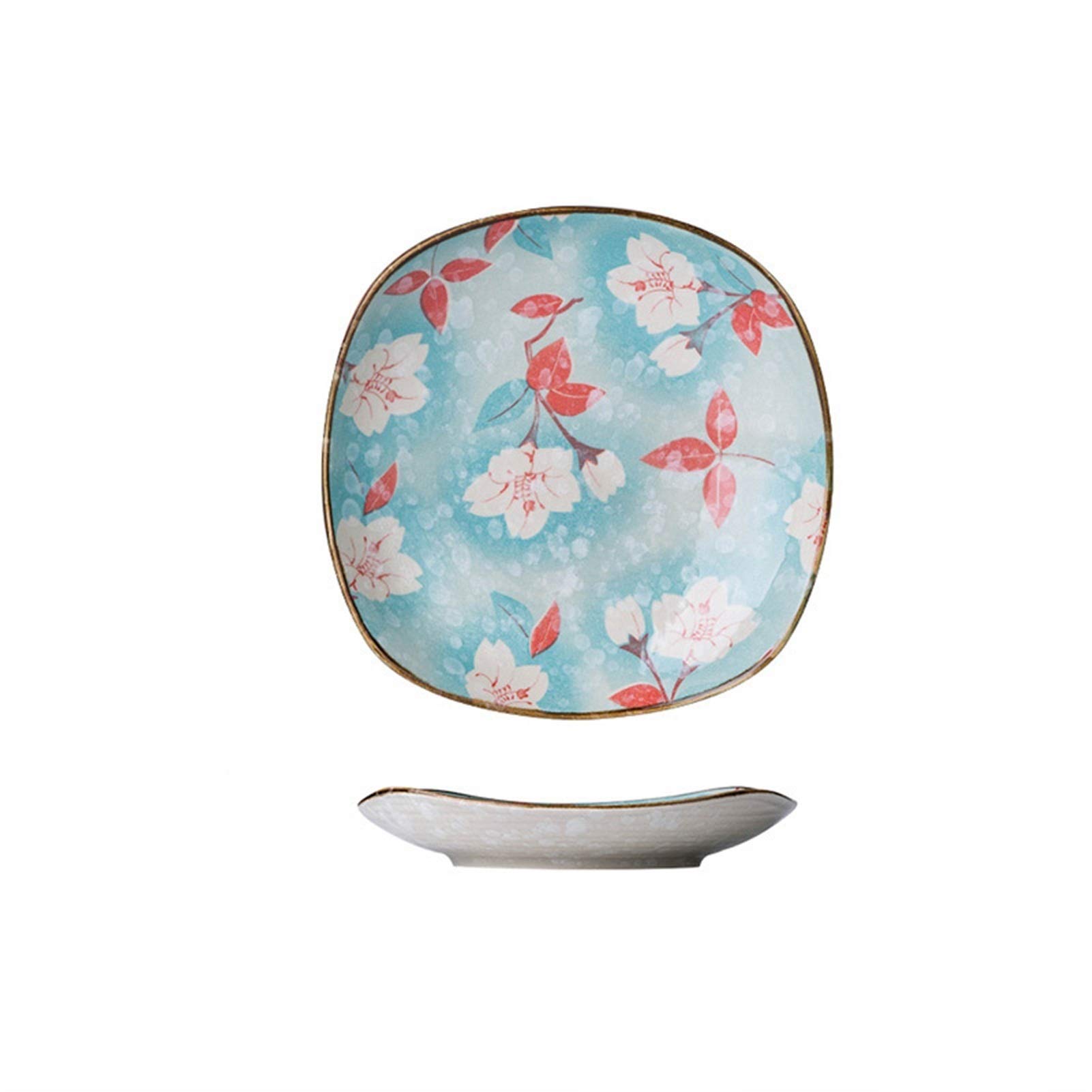 Japanese-Style Ceramic Dinner Plates - Blue Floral Dessert Plates for Sushi, Salad, Steak & Appetizers | Elegant Tableware for Home Dining, Party Serving & Restaurant Use