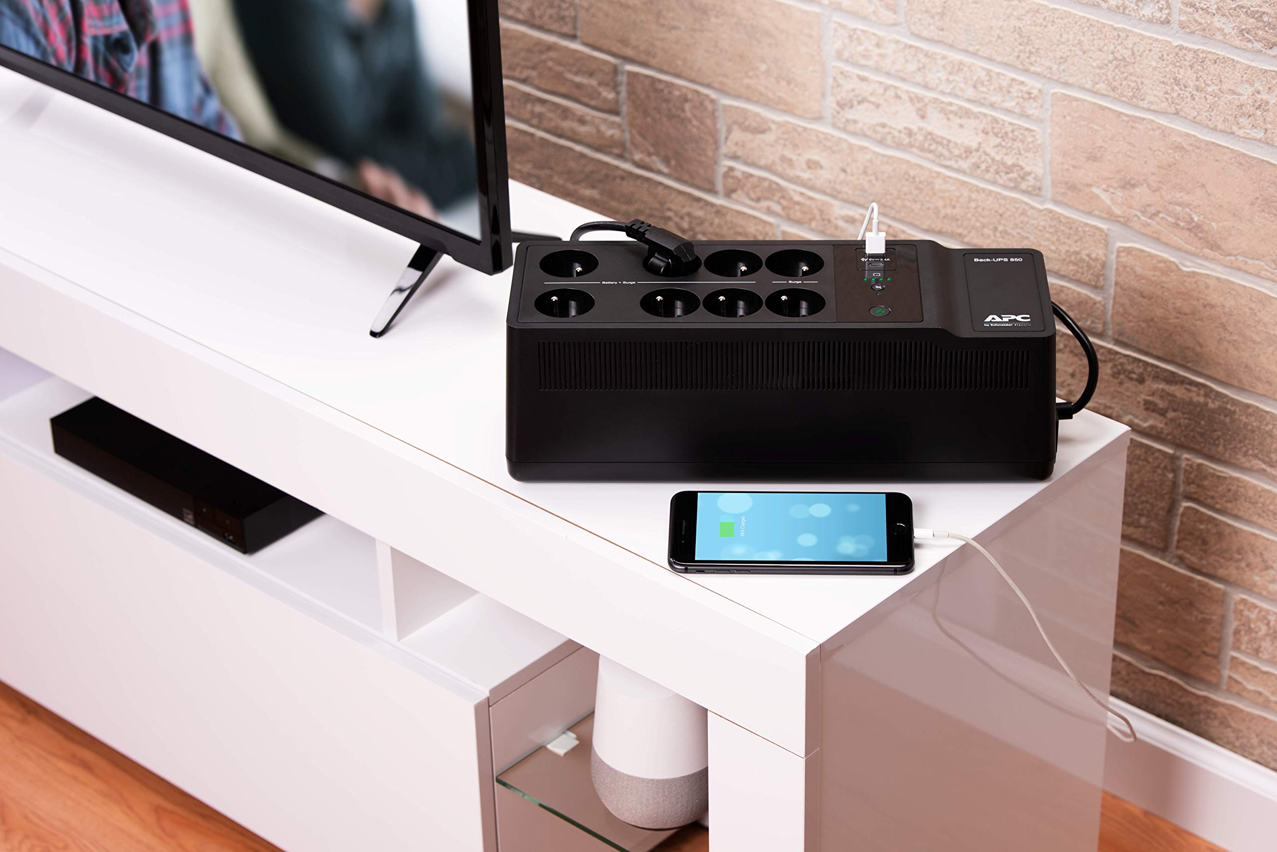 APC Back-UPS ES 850VA Battery Backup (BE850G2-SP) with 8 Schuko Outlets, USB-A & USB-C Charging Ports - Power Protection for Home Office, Gaming PC & Network Equipment