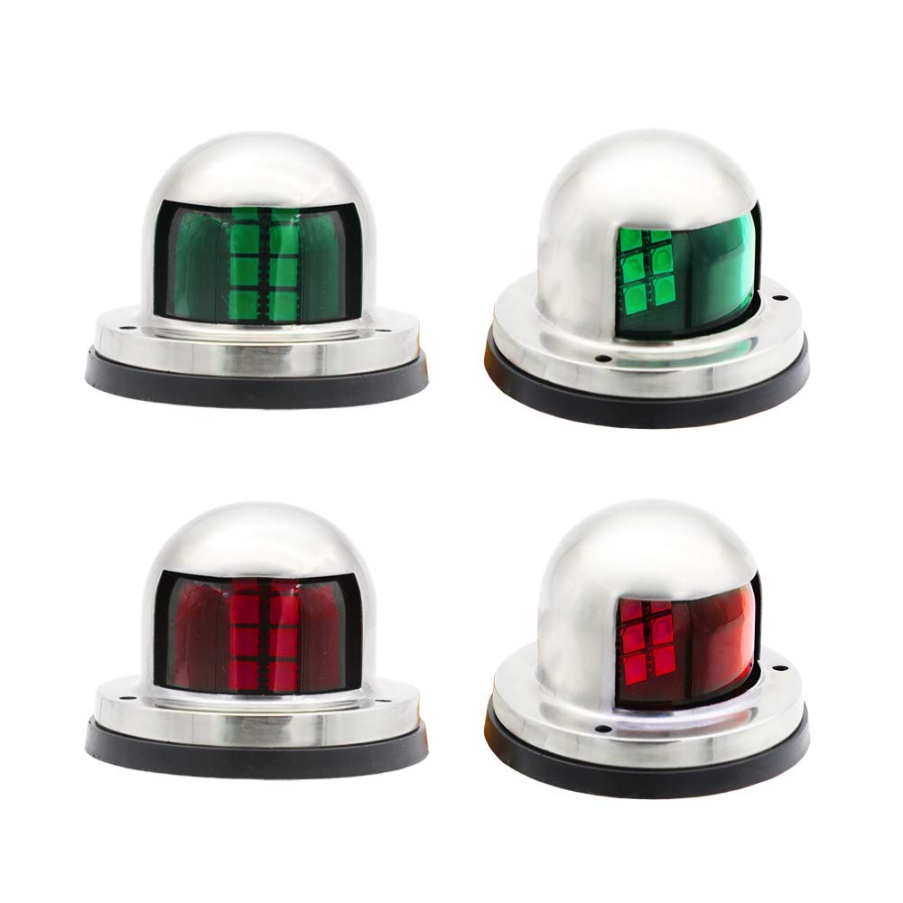 TMH (Pack of 8) 2.5 Inch Green & Red Marine LED Navigation Lights - 8 Diodes Waterproof Boat Signal Bulbs for Pontoon, Yacht, Sailing - 12V DC Stainless Steel RR12 - Perfect for Night Boating & Water Safety