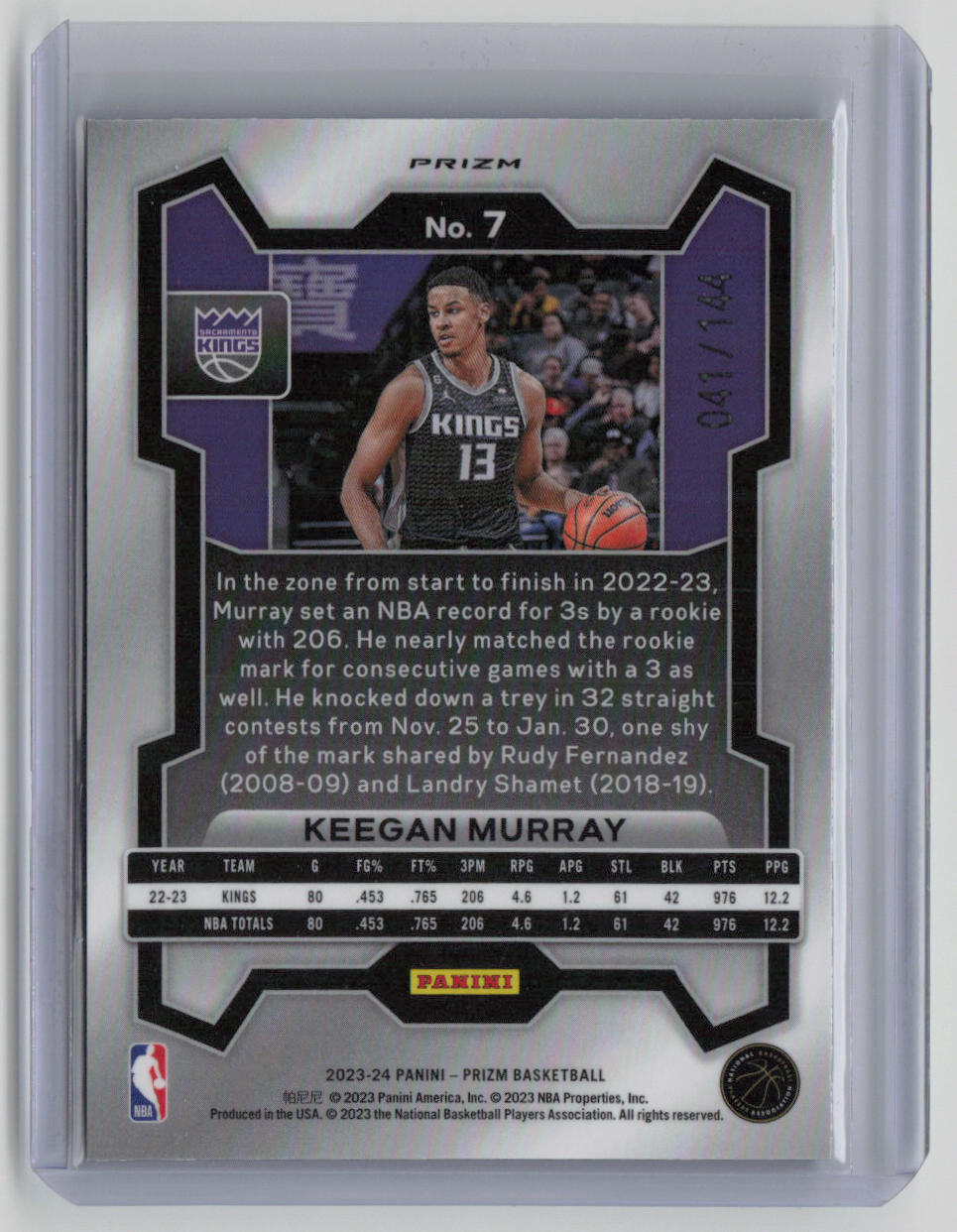 2023-24 Panini Prizm Keegan Murray Blue Glitter Parallel #7 041/144 - Basketball Trading Card for Collectors & Investors (NBA Rookie Card, Sports Memorabilia)