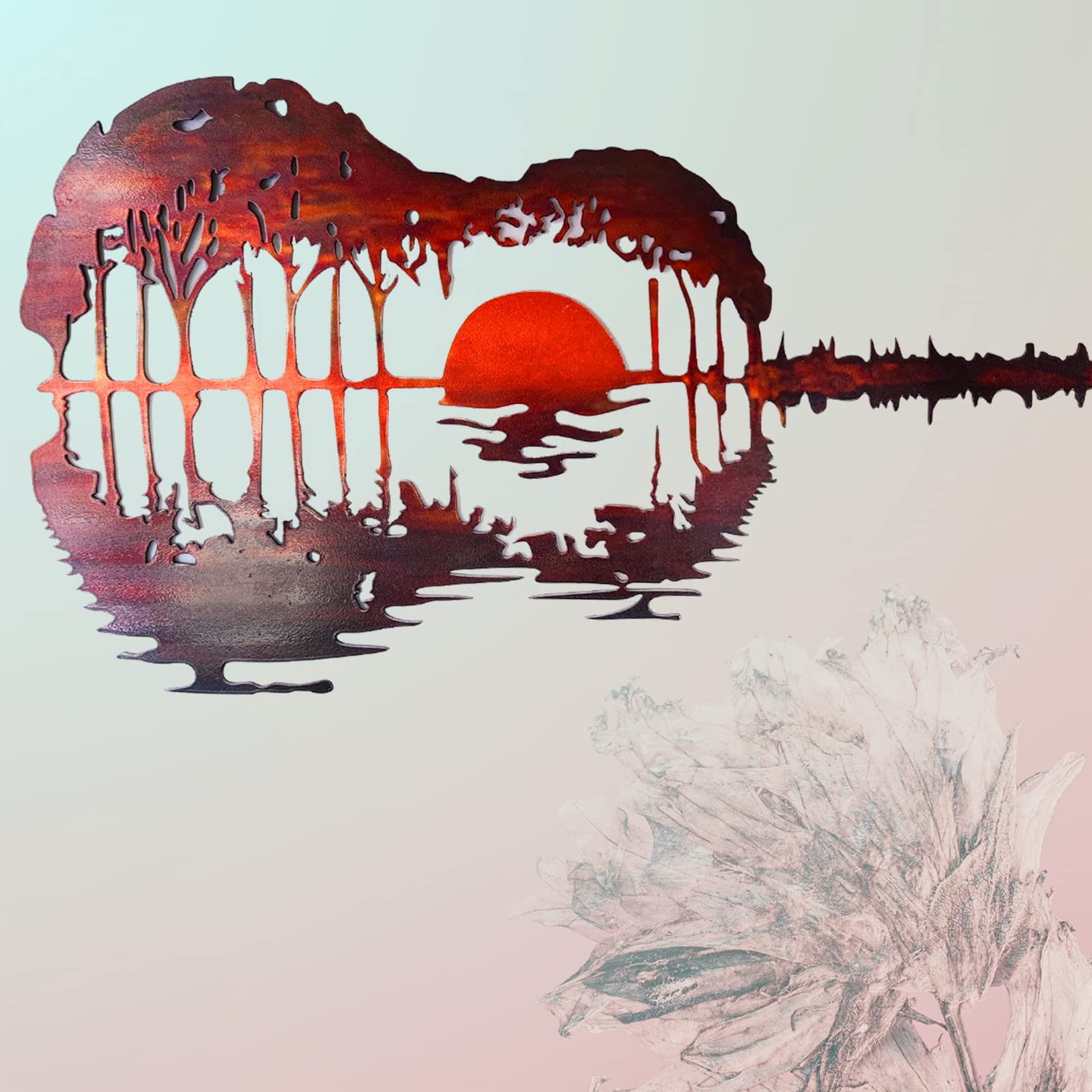 Byazya 15'' Metal Guitar Wall Art Decor - Handcrafted Iron Music Themed Home Decor - Perfect Gift for Musicians & Music Lovers - Vibrant Orange - Ideal for Bedroom, Living Room, Dining Room & Music Studio Decor