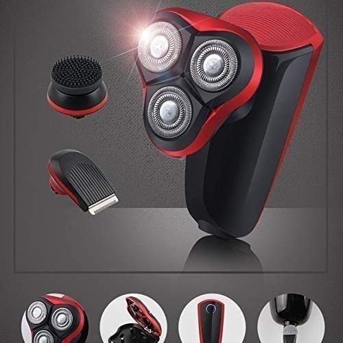 KouRy 3-in-1 USB Rechargeable Electric Head Shaver for Bald Men - Wet/Dry Rotary Shaver with Facial Brushes - Perfect for Travel, Gym & Daily Grooming Routine