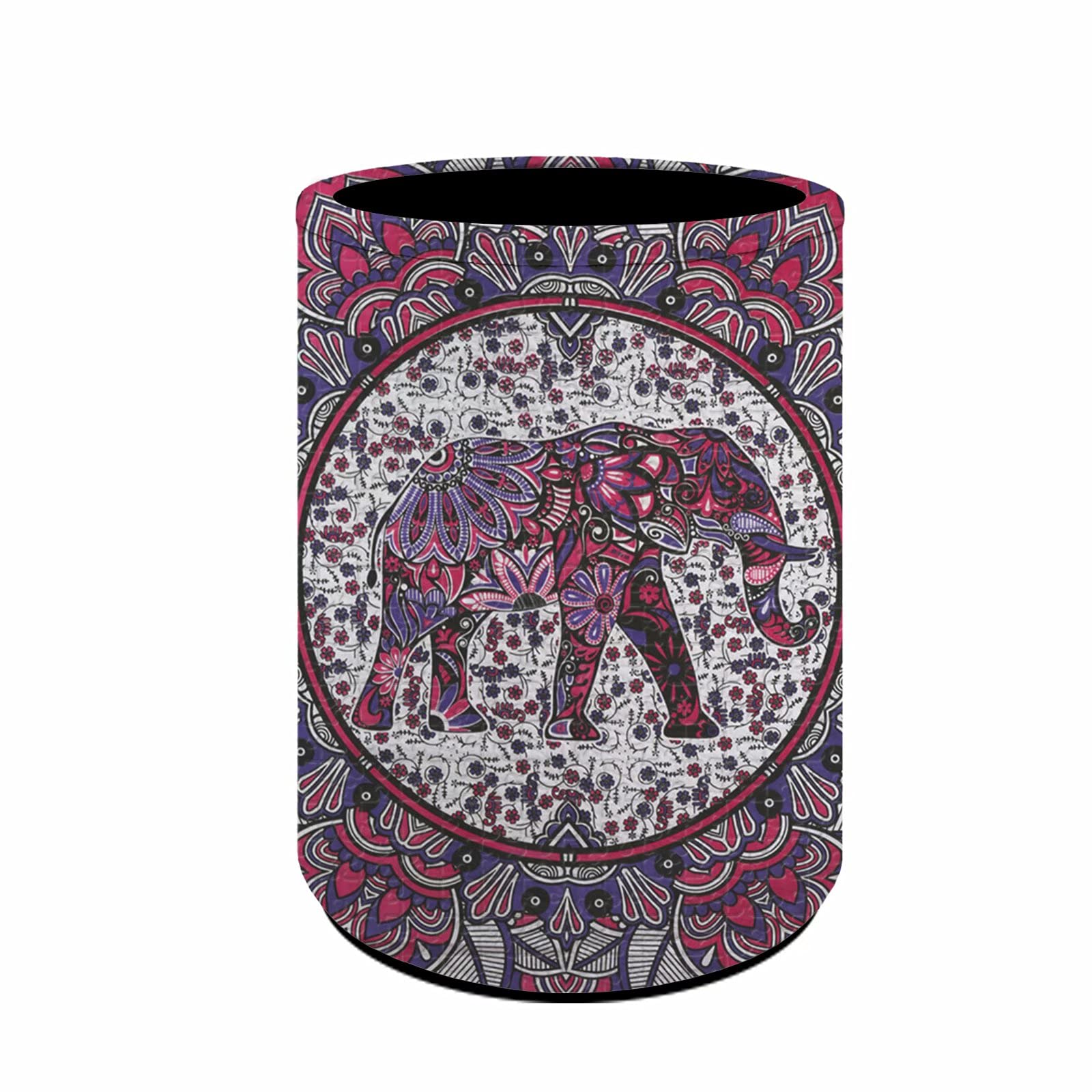 Bohemian Elephant Print PU Leather Pencil & Makeup Brush Holder - Desk Organizer for Office, School & Home - Perfect for Women's Makeup Brushes, Pens & Office Supplies