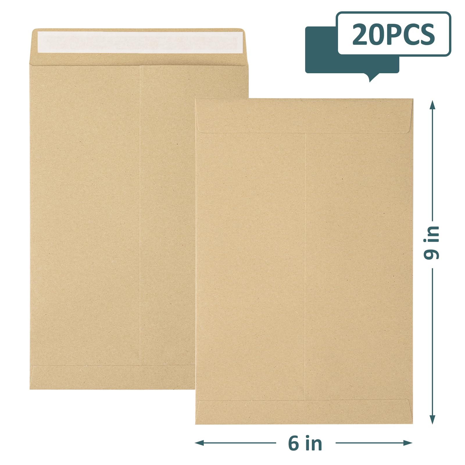 20 Pack 6x9 Self Seal Security Envelopes - Heavy Duty 120G Brown Kraft Paper - Printable Mailing Envelopes for Invitations, Business Documents, Bills & Organizing (Letter Size Catalog Envelopes) - Perfect for Office, Mailing, Storage & Small Business Use