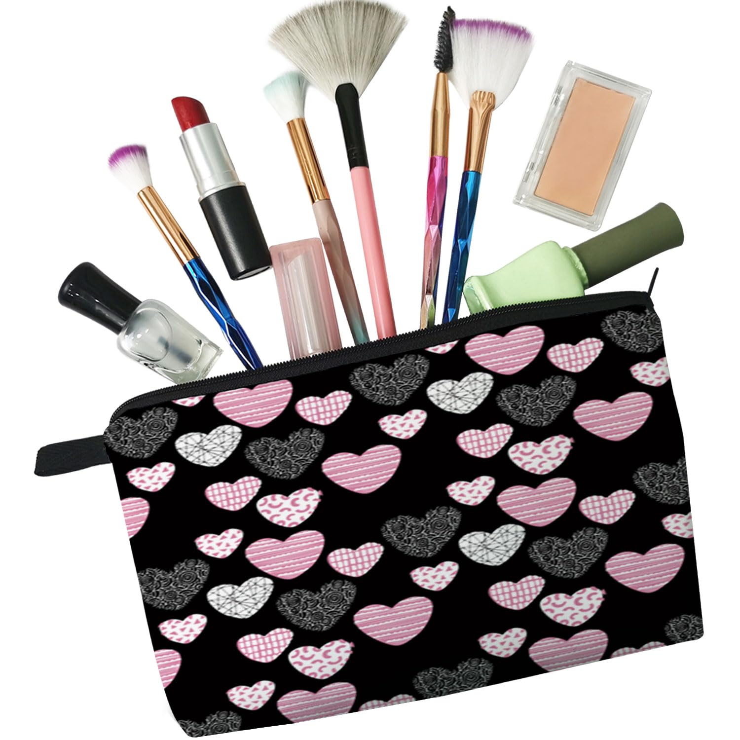 Cute Pink Heart Makeup Bag - Small Cosmetic Organizer with Zipper Pouch for Women, Perfect Gift for Friends & Sisters - Ideal for Travel, Daily Use & Makeup Storage