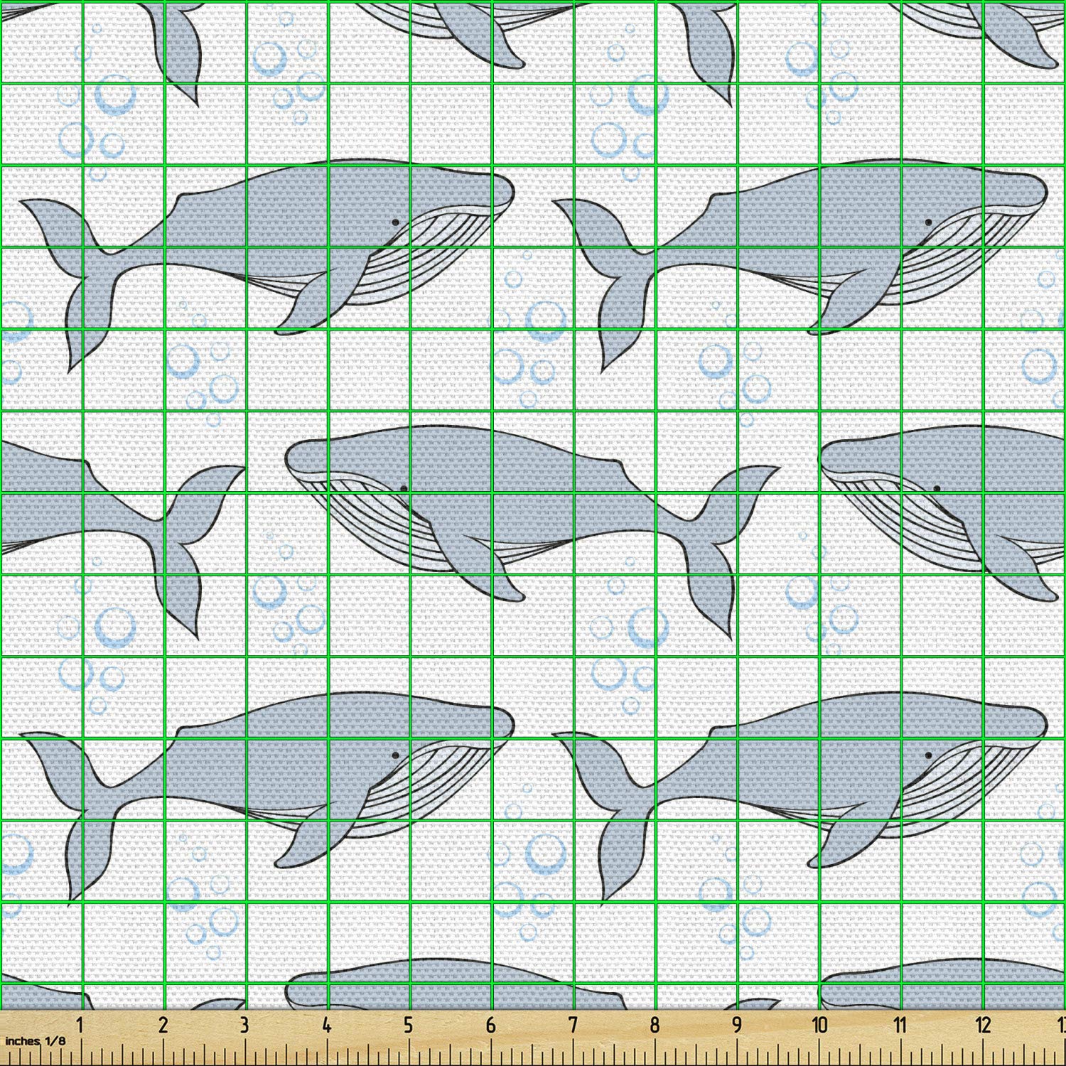 Ambesonne Whale Fabric by The Yard - Cartoon Whales on Bubbles Blue Background Ocean Theme Decorative Fabric for Upholstery, Curtains, DIY Crafts - 3 Yards White Pale Blue - Perfect for Nursery Decor, Beach House Accents & Marine-Themed Home Projects