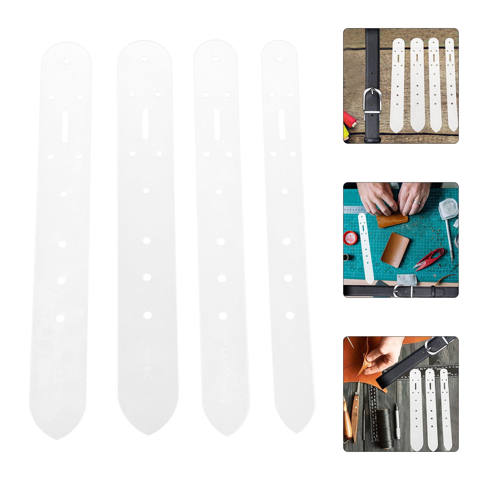 LALAFINA 4-Piece Belt Hole Punch Template Set - 25mm/30mm/35mm/38mm Leather Craft Tools for DIY Belts, Watch Bands & Accessories (Translucent) - Perfect for Leatherworking, Watch Repair & Craft Projects