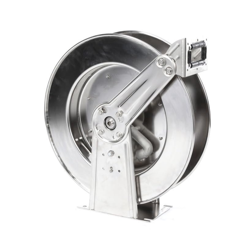Reelcraft 83000 OLS Dual Pedestal Stainless Steel Hose Reel - 50 Foot Capacity for Air & Water Hoses (Hose Not Included) - Ideal for Workshops, Garages, and Industrial Applications