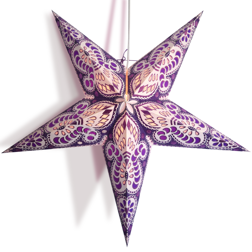 24-Pack Purple Pink Peacock Glitter Paper Star Lanterns for Party Decorations, Wedding, Baby Shower & Home Hanging Decor