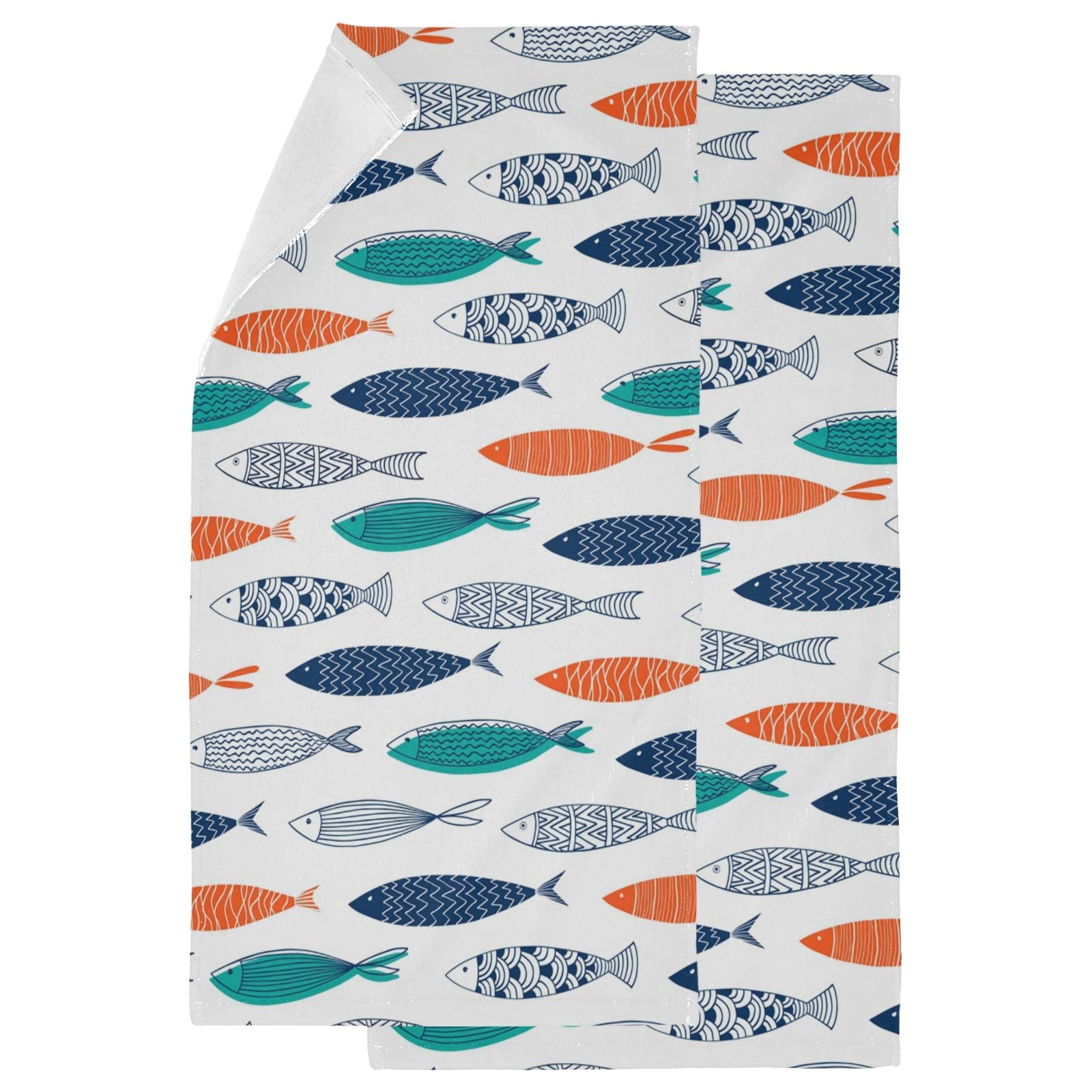Premium 2-Piece Fluffy Guest Hand Towels - Soft Fish Floral Pattern, Decorative Bath Towels for Bathroom, Hotel, Gym & Spa (14x28 Inch) - Perfect for Guest Bathrooms, Luxury Hotels & Spa Decor