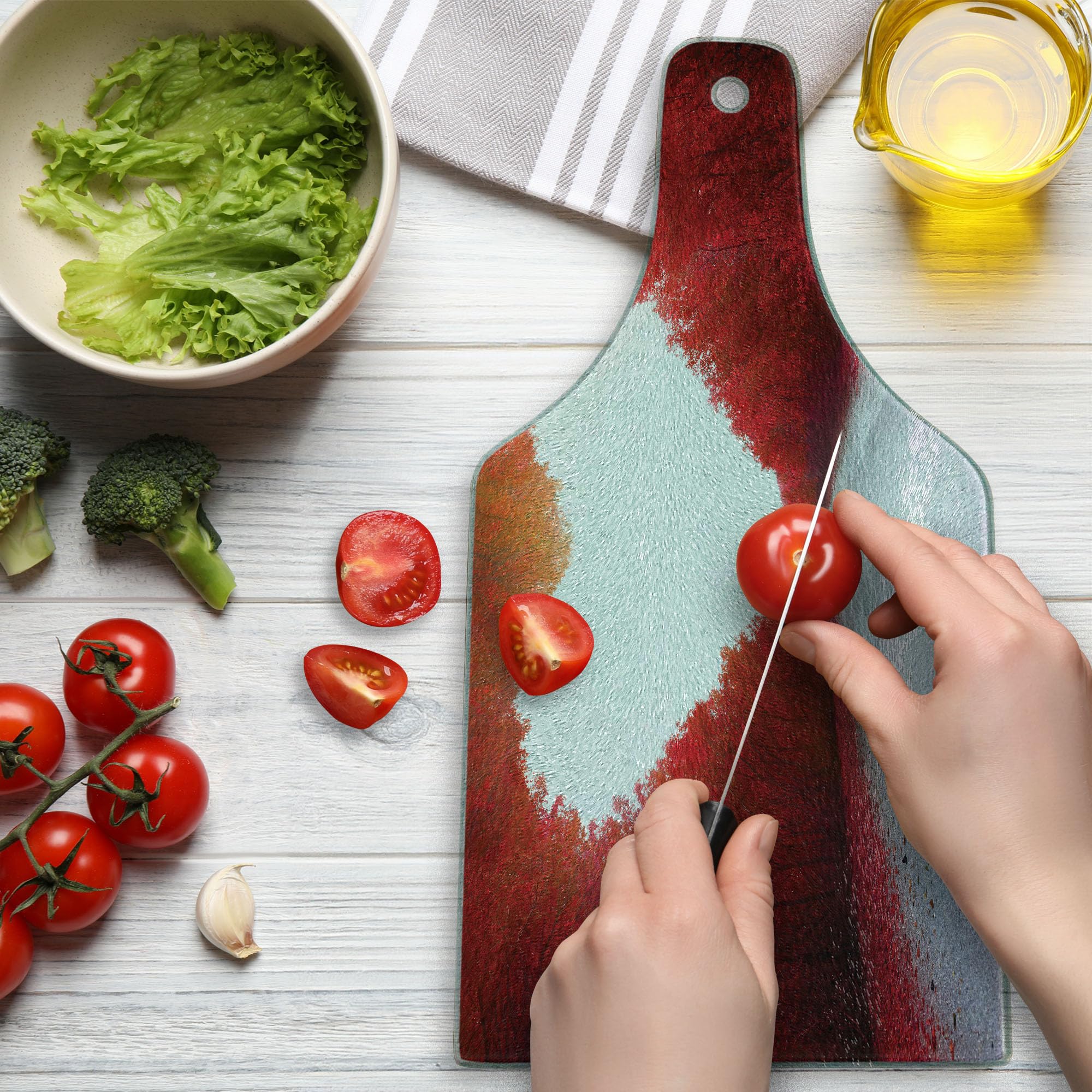Ambesonne Love Themed Tempered Glass Cutting Board - Autumn Forest Landscape Art with Wine Bottle Shape - Decorative Serving Board for Kitchen, Dining & Gifts - Perfect for Cheese, Charcuterie & Wine Pairing