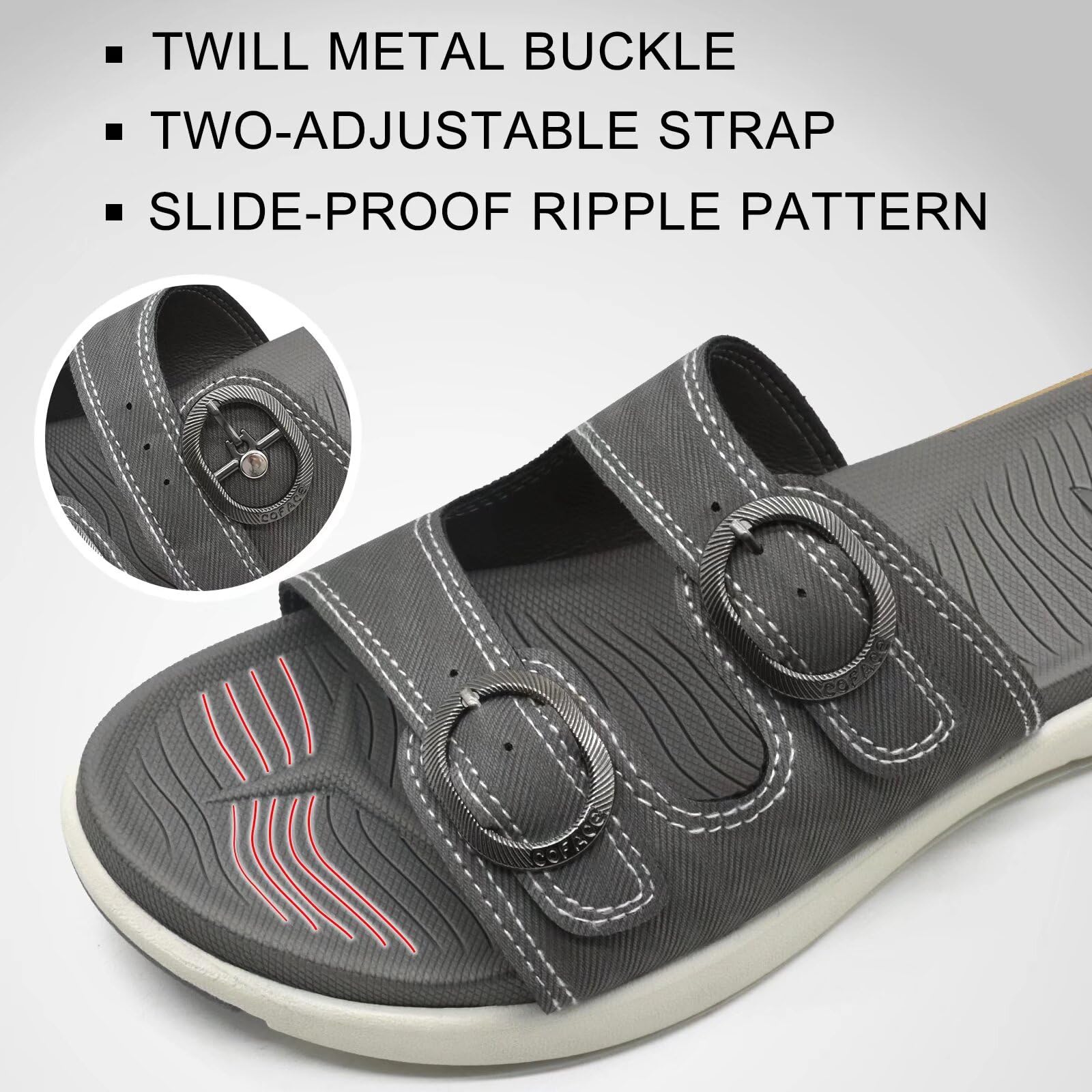 COFACE Women's Orthotic Slides - Plantar Fasciitis Relief Sandals with Arch Support, Adjustable Straps & Soft Cushion - Comfortable Flat Slip-On Slippers for Yoga, Home, and Post-Workout Recovery