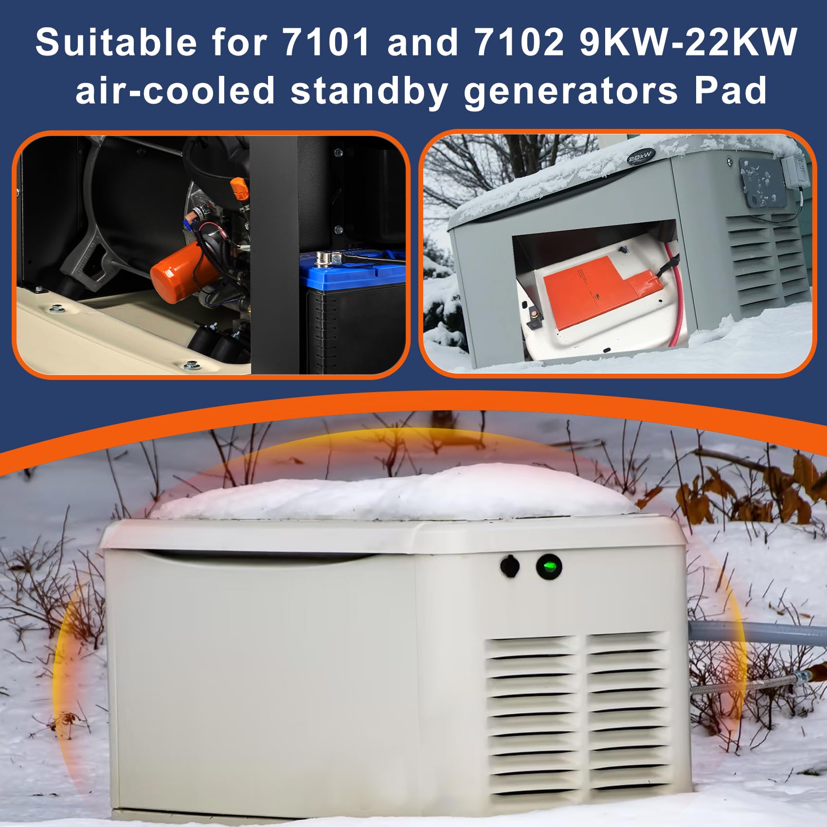 7101 Battery Heater Pad & 7102 Oil Heater Kit - Compatible with 9KW-22KW Air Cooled Standby Generators | Cold Weather Protection for Outdoor Generators | Improves Generator Efficiency in Winter & Extreme Cold Conditions