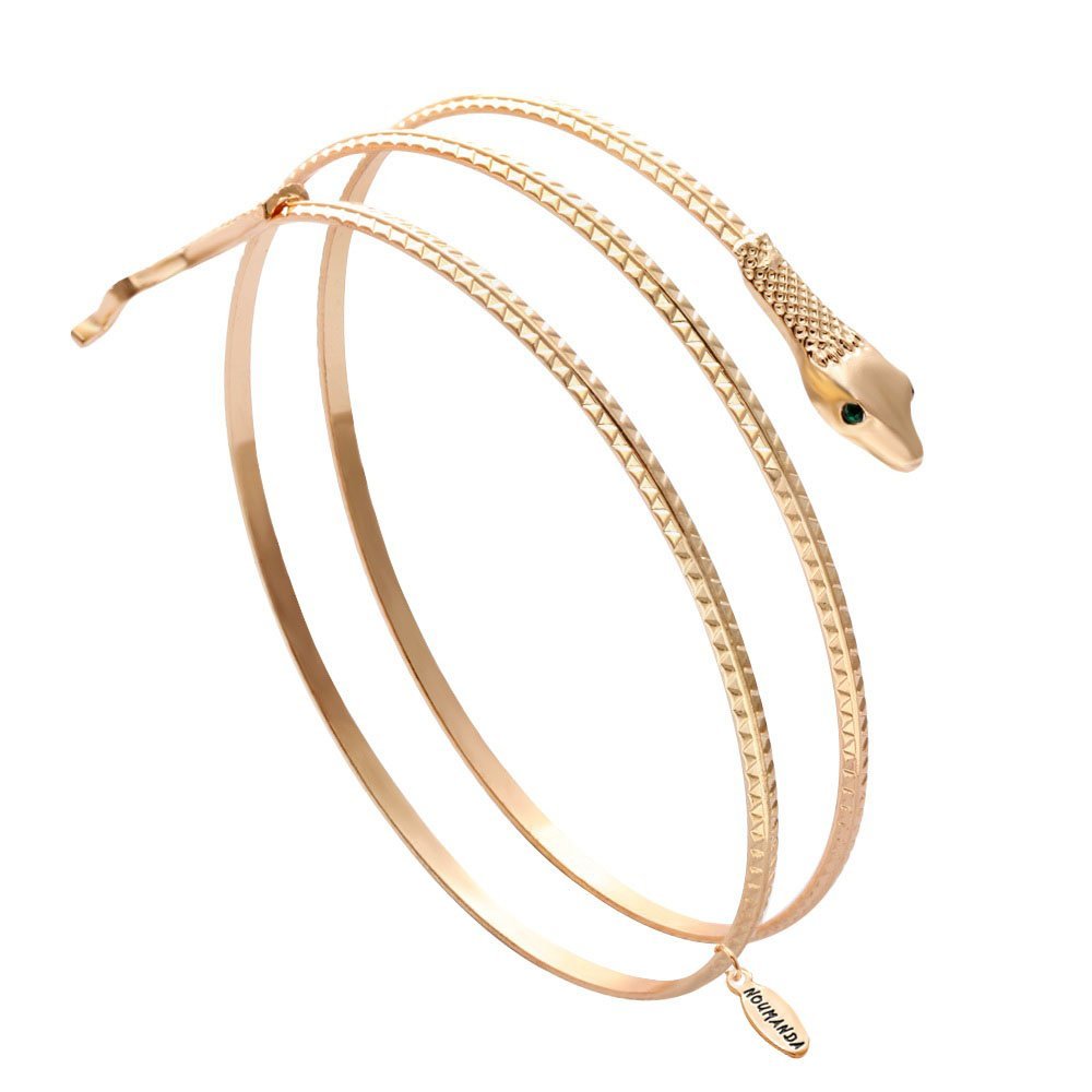 NOUMANDA Egyptian Cleopatra Swirl Snake Arm Cuff - Open Bangle Bracelet for Women | Vintage Gold Armband for Nightclub, Costume Party & Boho Fashion Accessories