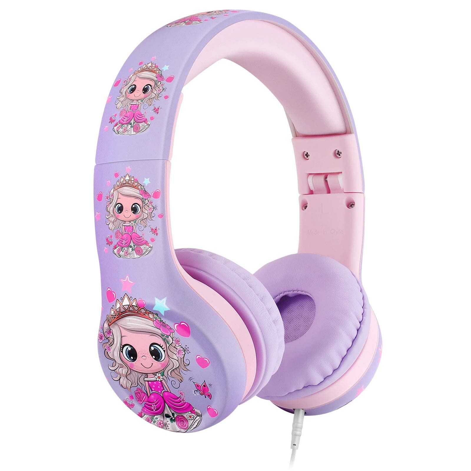 Nenos Kids Headphones for Girls - On-Ear Toddler Headphones with Volume Limiter (85dB) - Safe for School, Travel & Learning - Princess Design for Girls Aged 3-12 Years