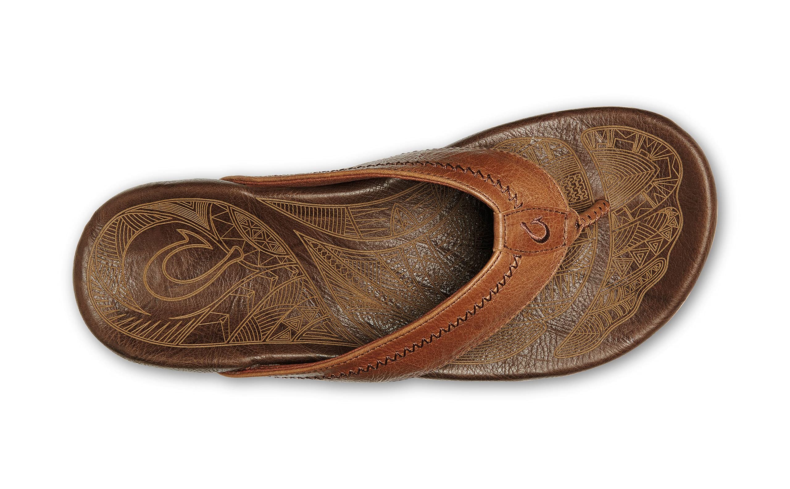 OluKai Hiapo Men's Beach Sandals | Premium Full-Grain Leather Flip-Flops | Compression Molded Comfort Footbed | Non-Slip Sole for Enhanced Grip | Perfect for Beach, Pool & Summer Outdoor Activities