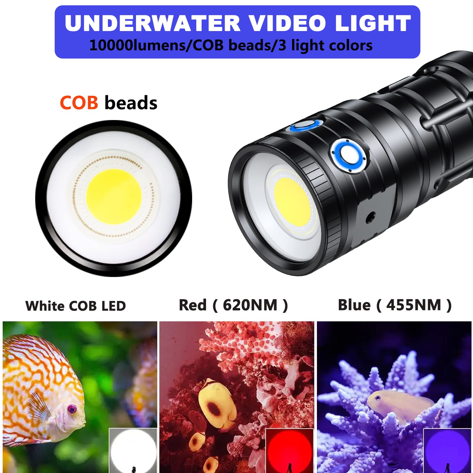 Professional 10000 Lumens Super Bright Diving Flashlight - 100M Waterproof Underwater Video Light with Type-C Charging | Perfect for Underwater Photography, Scuba Diving, Cave Exploration & Night Fishing