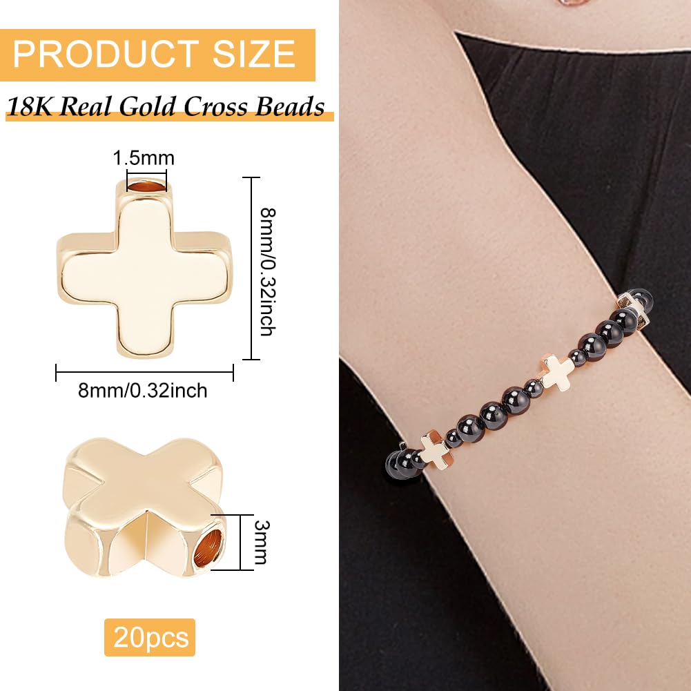 BENECREAT 20 Pcs 18K Gold Plated Cross Beads Spacers for DIY Jewelry Making - 8x8x3mm Metal Beads for Bracelets, Necklaces & Crafting - Perfect for Gifts, Religious Jewelry & Handmade Accessories