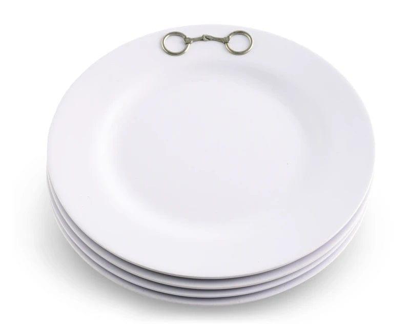 Premium White Melamine Dinner Plates Set of 10 with Snaffle Bit Design - Perfect for Western Themed Parties, Ranch Weddings & Cowboy Style Dining