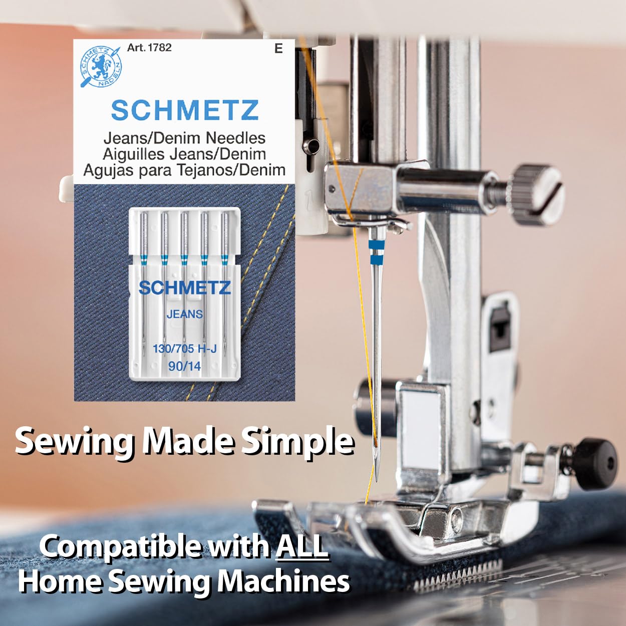 SCHMETZ Jean & Denim Sewing Machine Needles Size 90/14 - Heavy Duty Needles for Thick Fabrics, 100-Pack - Perfect for Denim, Canvas & Upholstery Sewing Projects