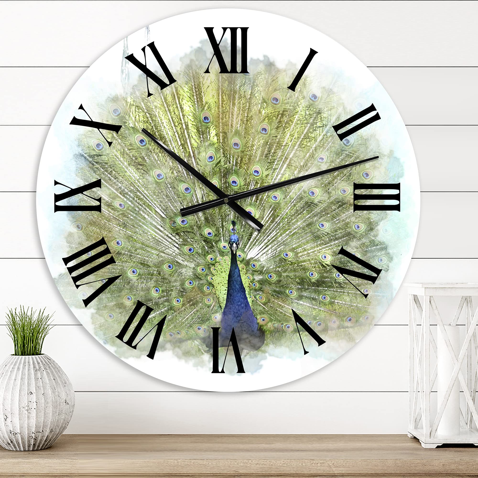 DesignQ Traditional Peacock Bird Wall Clock - Large Decorative Clock for Office, Living Room, Bedroom & Home Decor | Silent Non-Ticking Clock with Roman Numerals