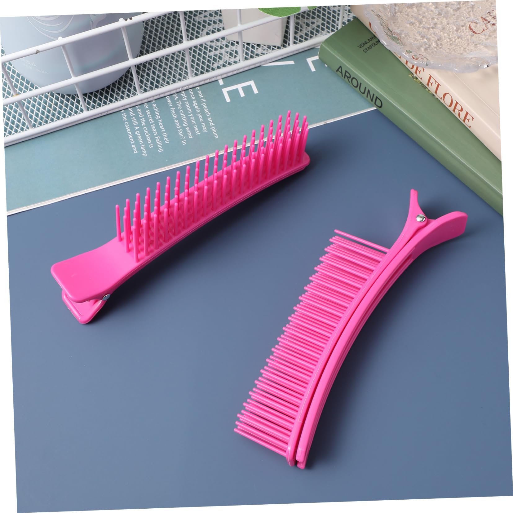 Kichvoe 2-Pack Extra Large Hair Sectioning Clips for Curly Hair - Salon Quality Styling Tools with Large Round Mirror, Perfect for Makeup & Hairdressing (Pink)